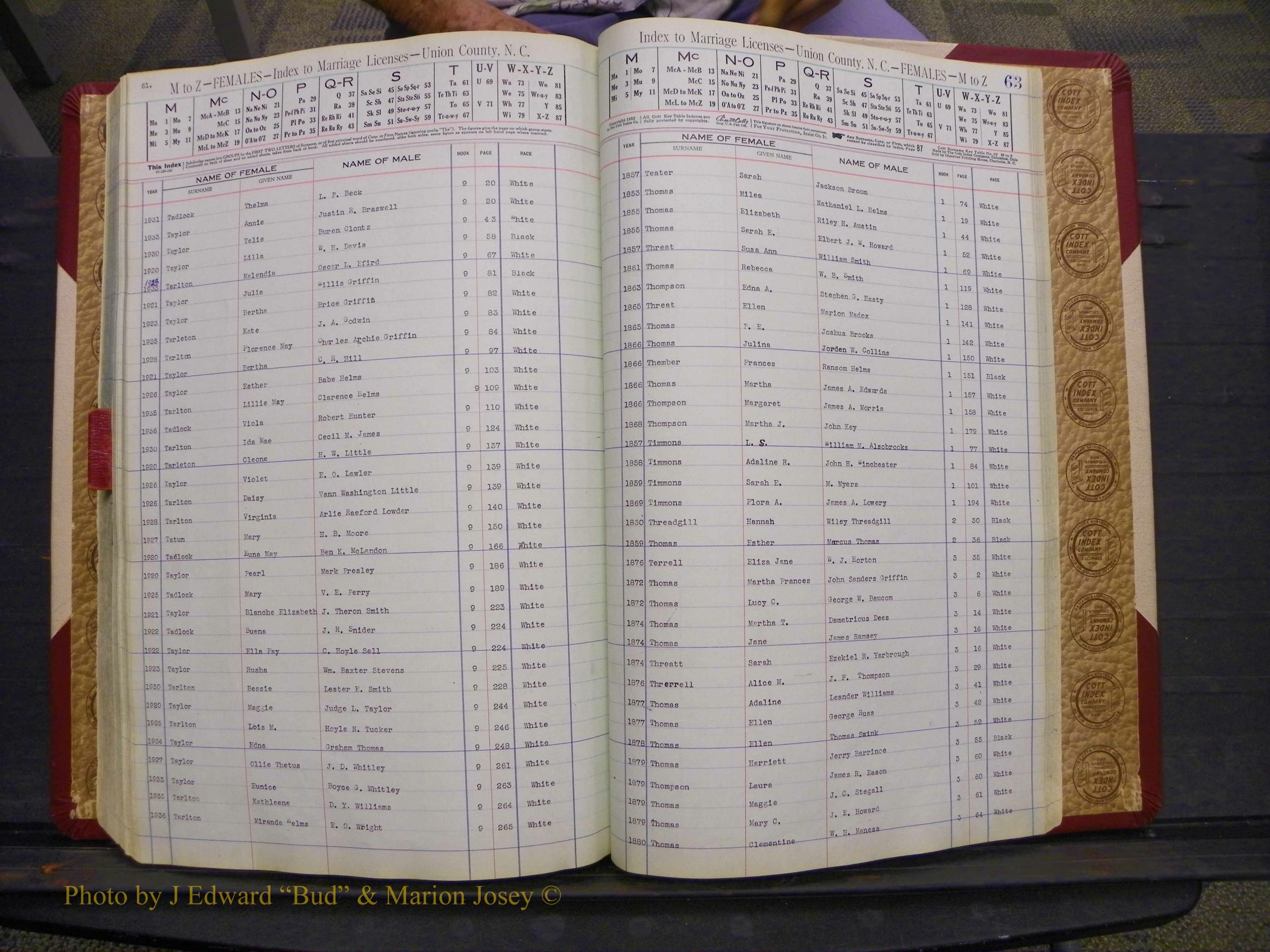 Union Co, NC Marriages Female Index, A-Z, 1842-1936 (227).JPG