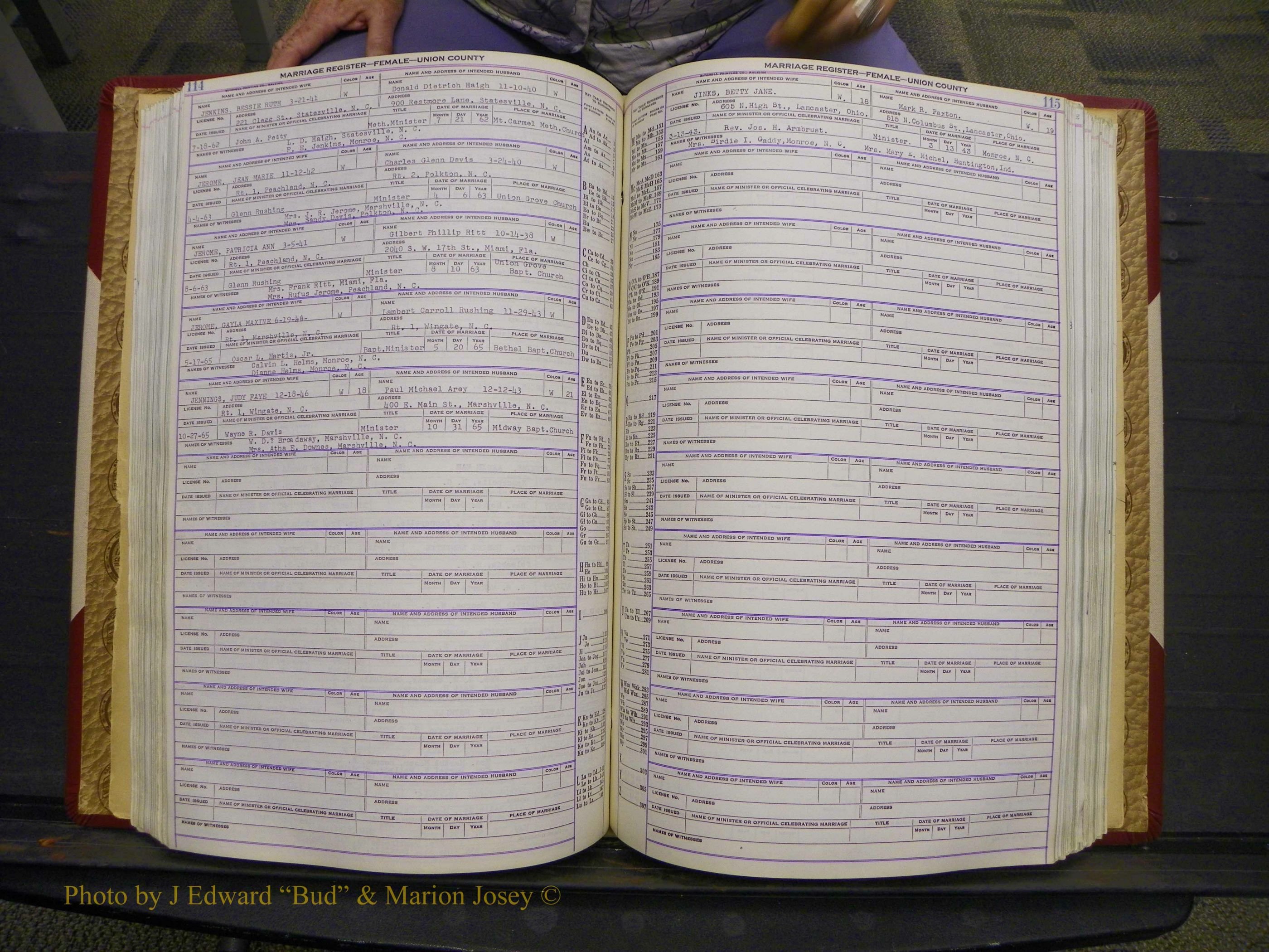 Union Co, NC Marriages Female Index, A-Z, 1937-1965 (168).JPG