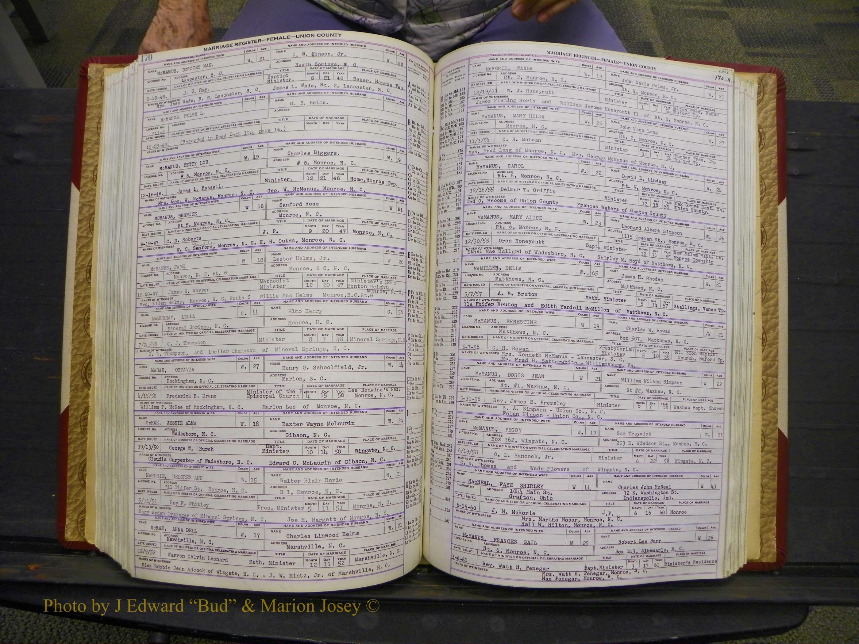 Union Co, NC Marriages Female Index, A-Z, 1937-1965 (232).JPG