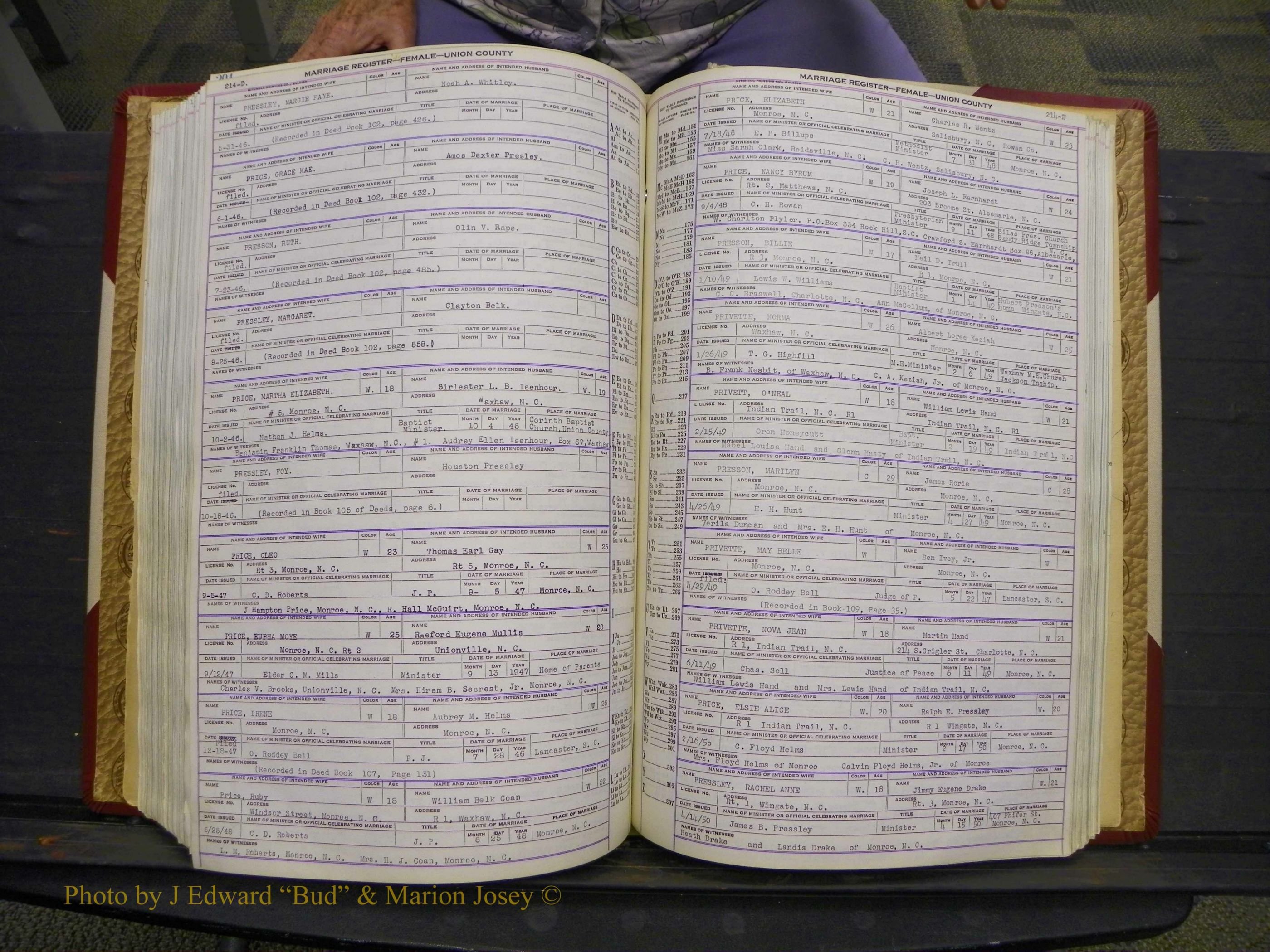 Union Co, NC Marriages Female Index, A-Z, 1937-1965 (265).JPG