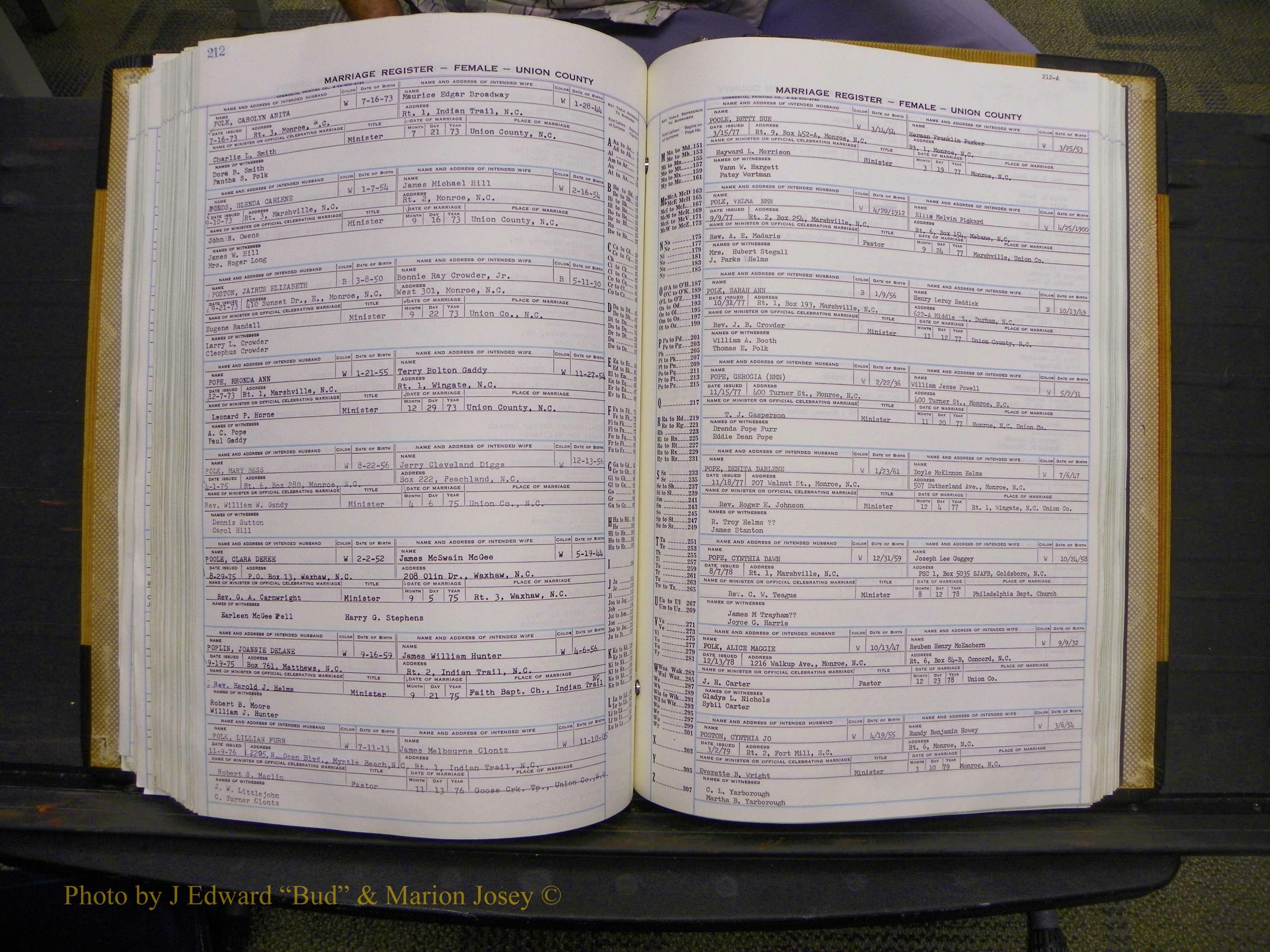 Union Co, NC Marriages Female Index, A-Z, 1966-1979 (230).JPG