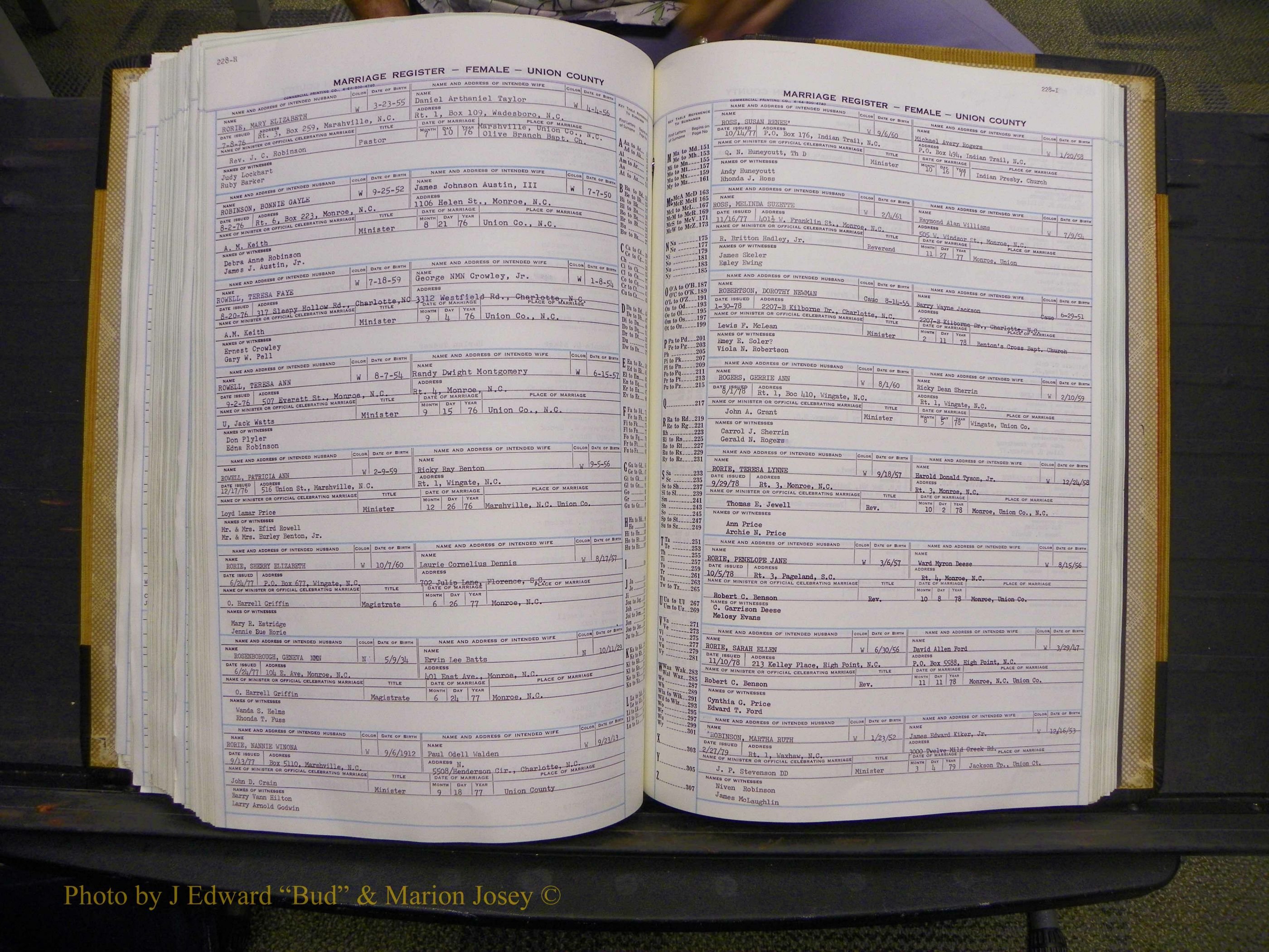 Union Co, NC Marriages Female Index, A-Z, 1966-1979 (256).JPG