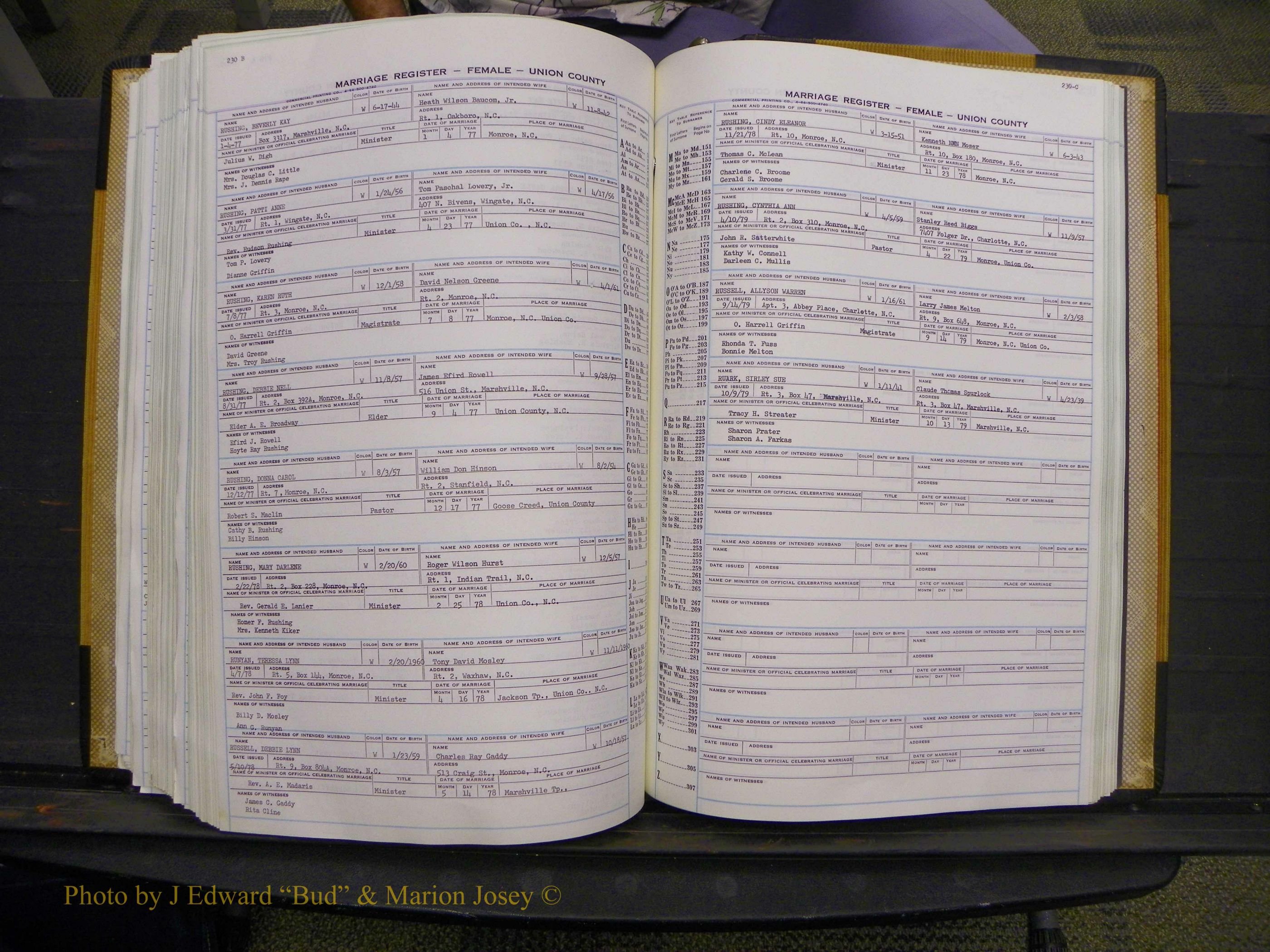 Union Co, NC Marriages Female Index, A-Z, 1966-1979 (260).JPG