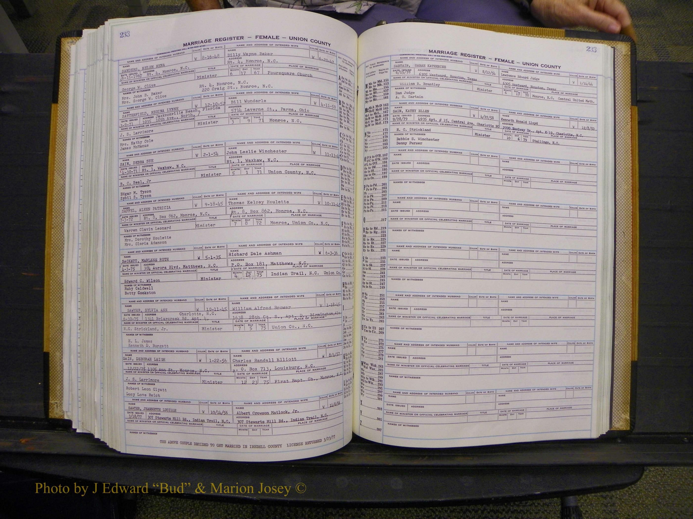 Union Co, NC Marriages Female Index, A-Z, 1966-1979 (261).JPG