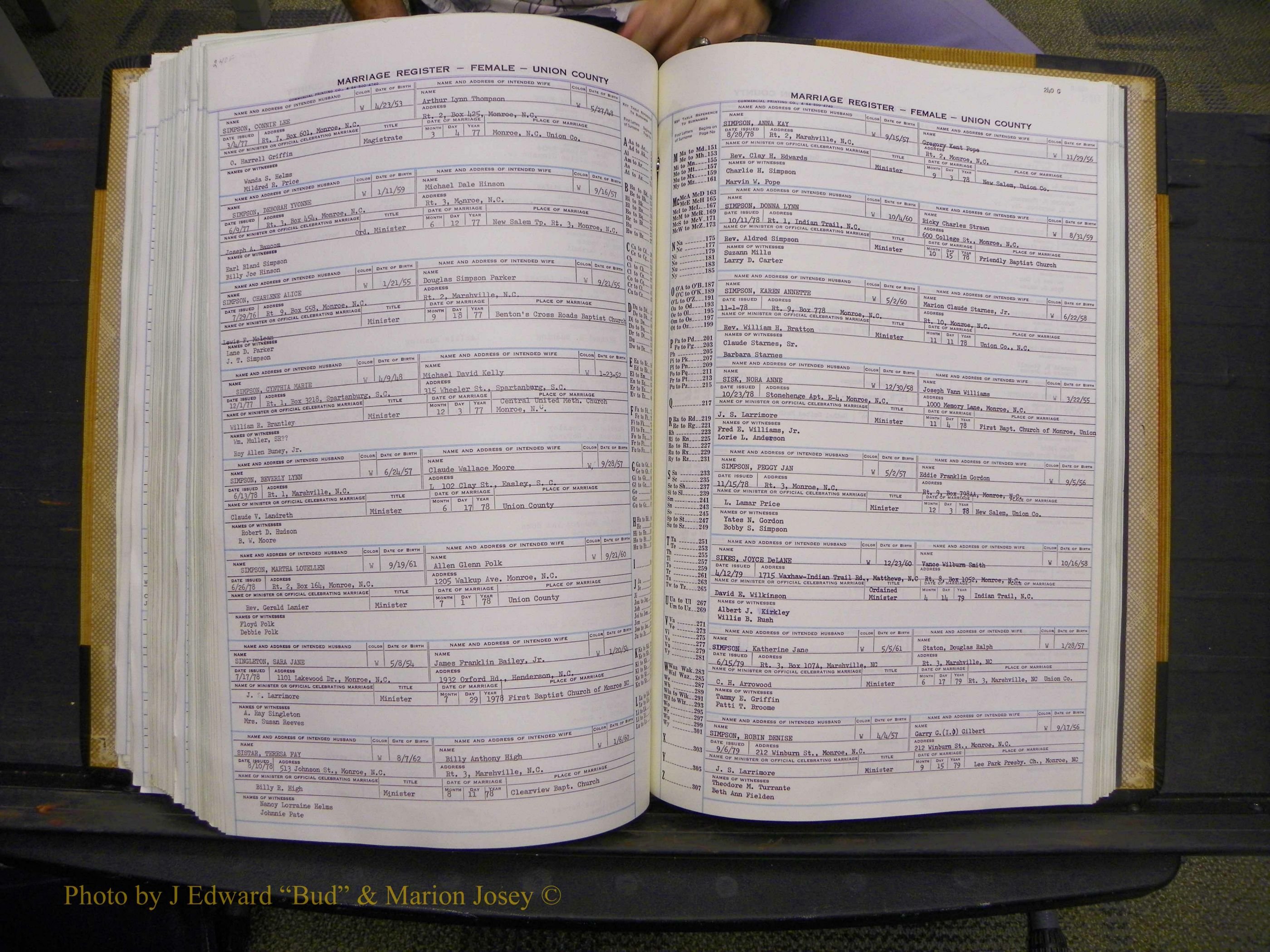 Union Co, NC Marriages Female Index, A-Z, 1966-1979 (269).JPG