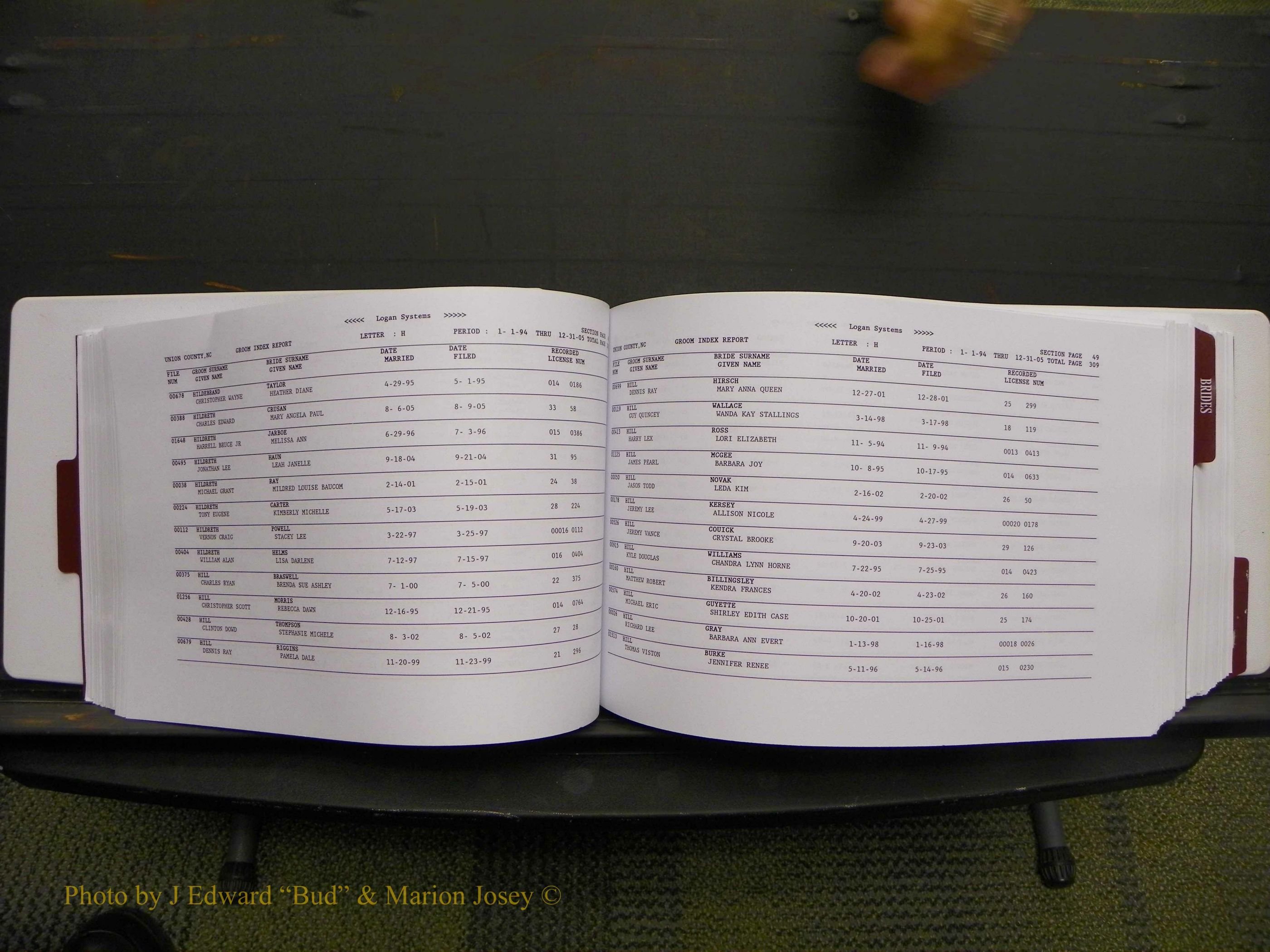 Union Co, NC Marriages Male & Female Index, 1993-2005 (159).JPG