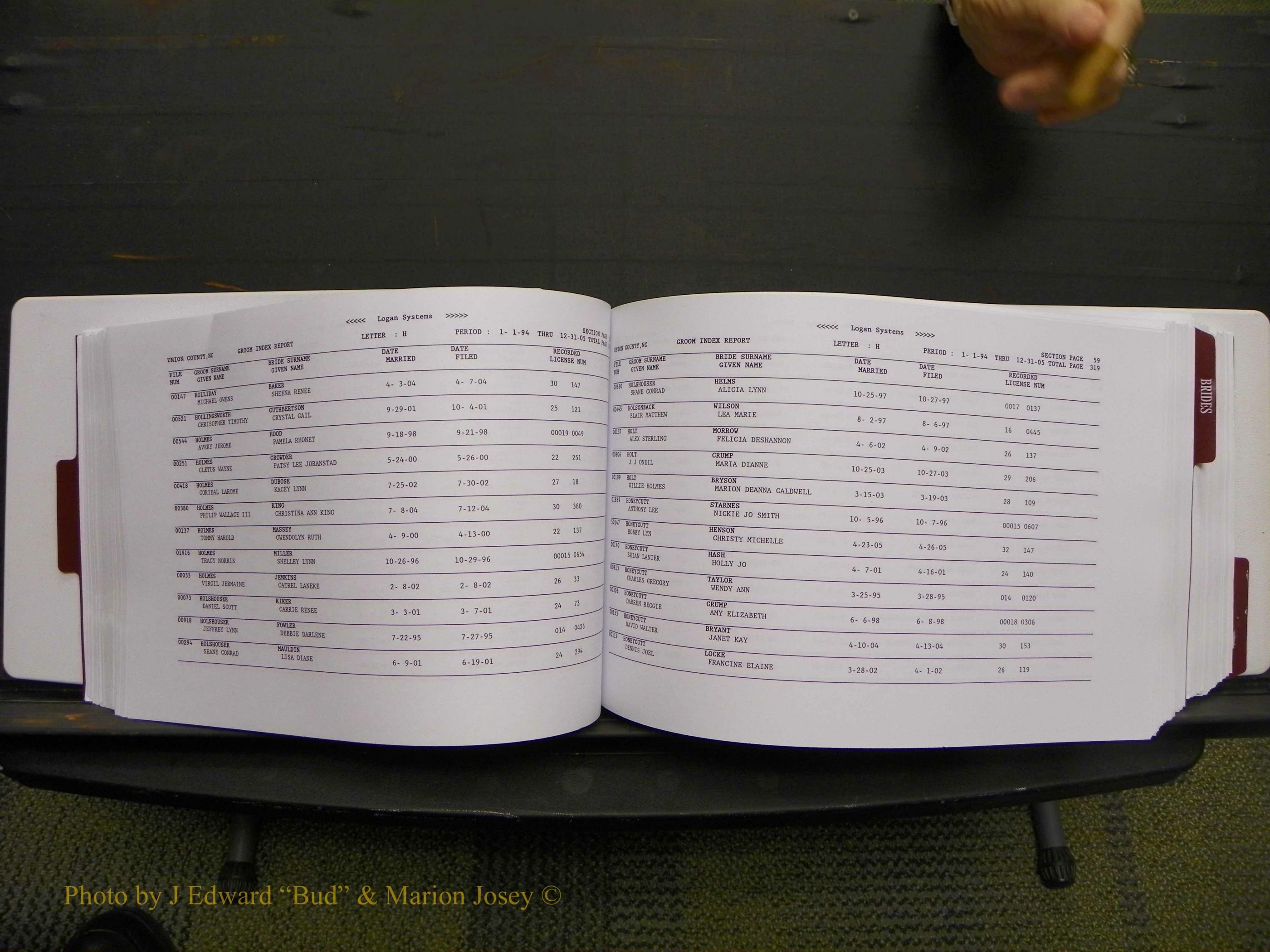 Union Co, NC Marriages Male & Female Index, 1993-2005 (164).JPG