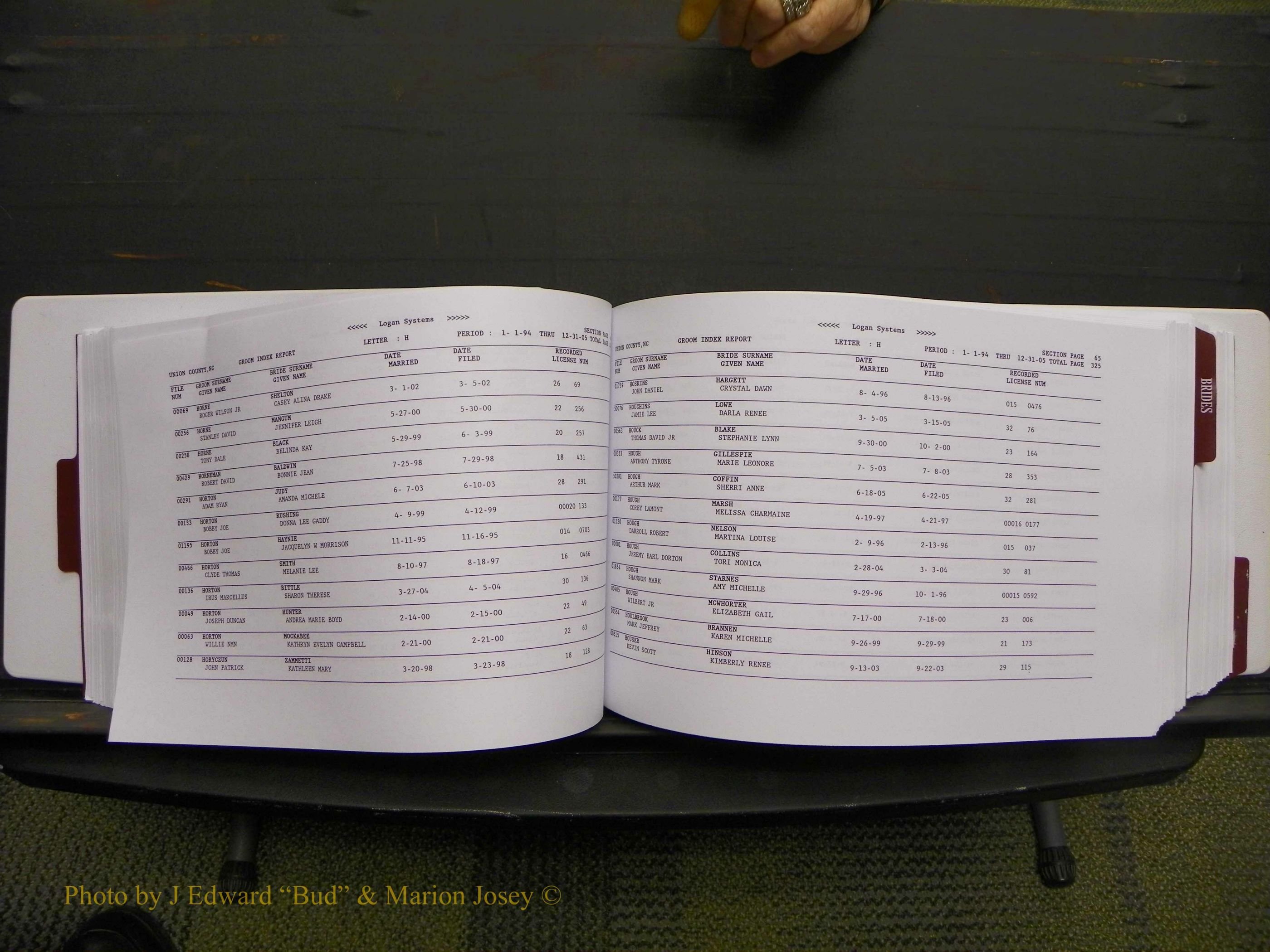 Union Co, NC Marriages Male & Female Index, 1993-2005 (166).JPG