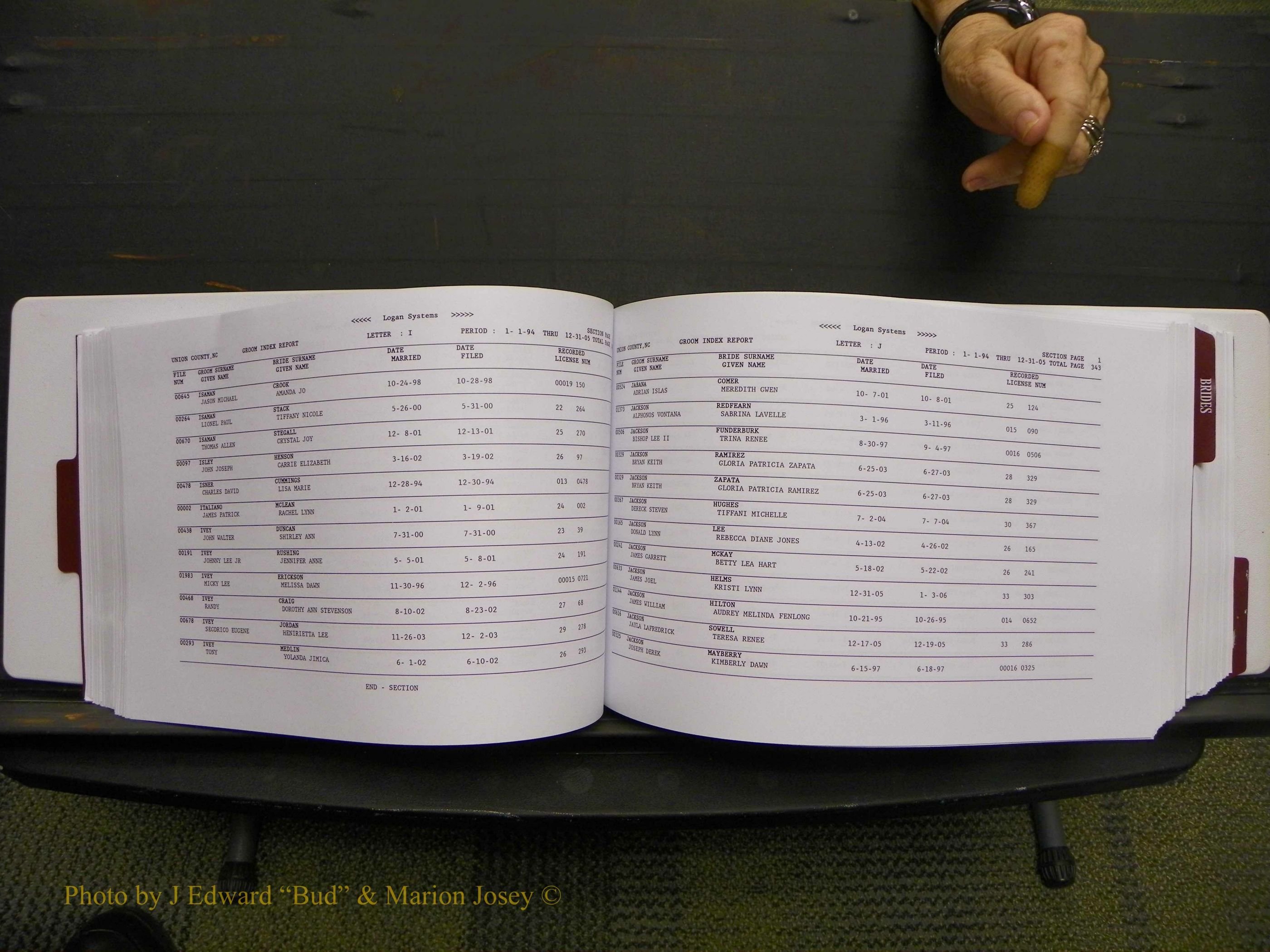 Union Co, NC Marriages Male & Female Index, 1993-2005 (176).JPG
