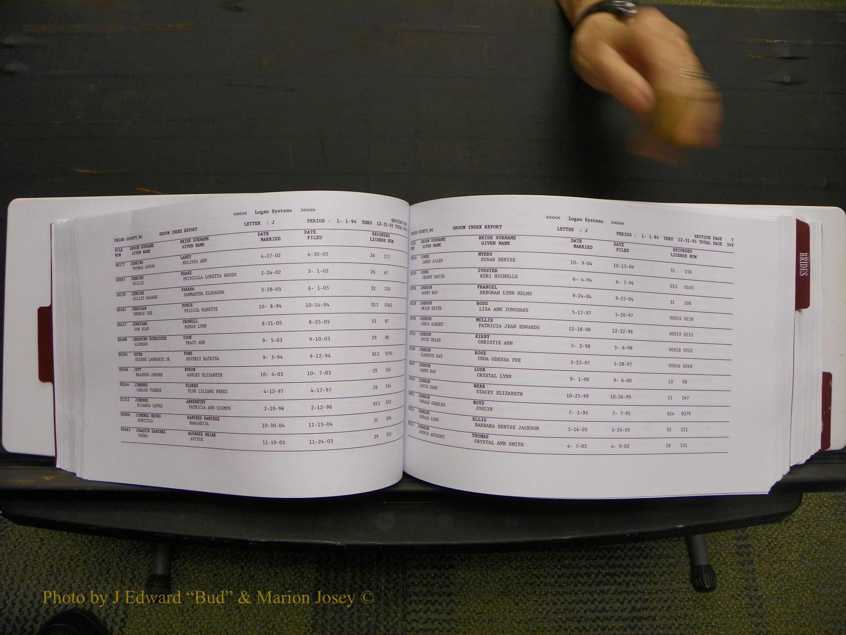 Union Co, NC Marriages Male & Female Index, 1993-2005 (180).JPG