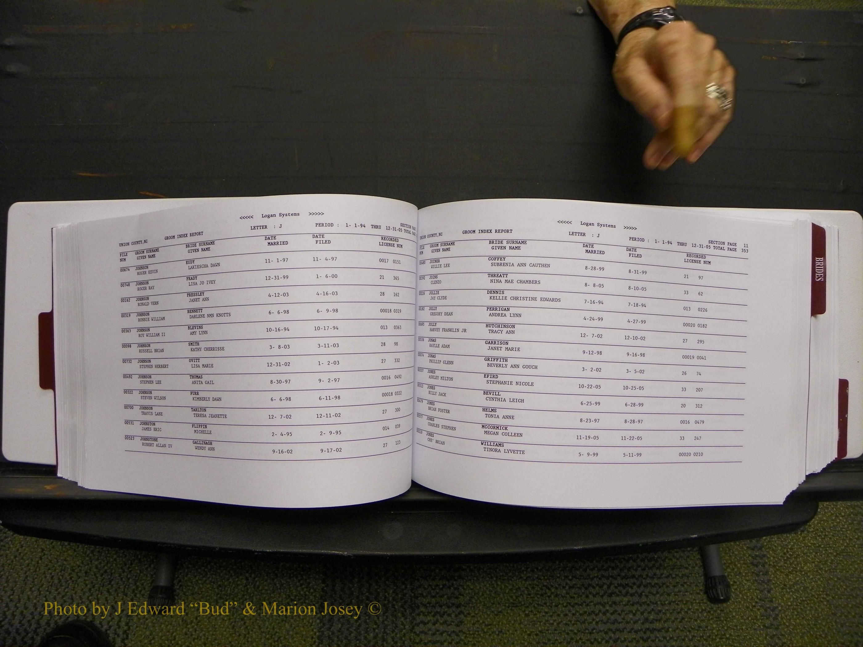 Union Co, NC Marriages Male & Female Index, 1993-2005 (182).JPG
