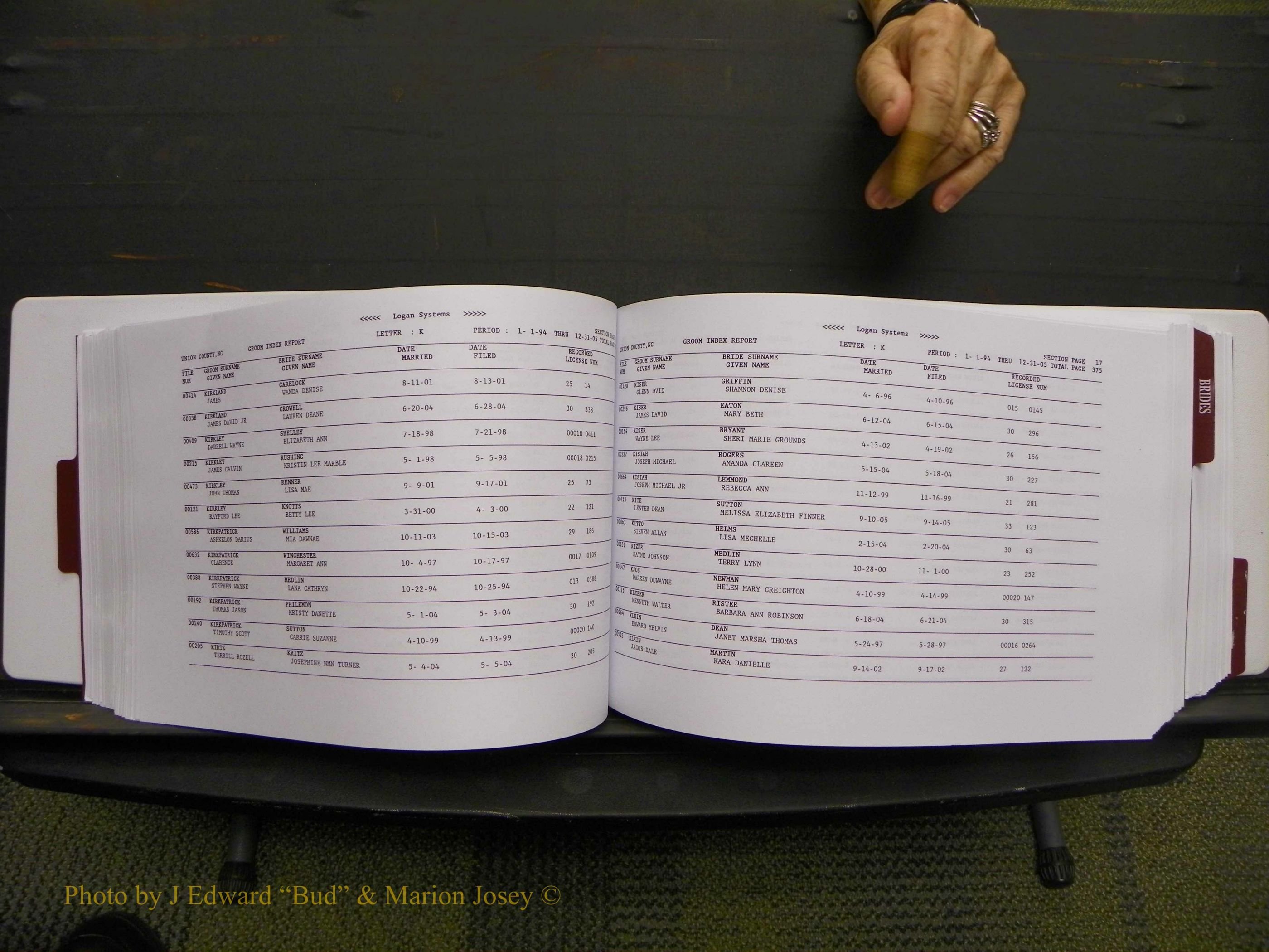 Union Co, NC Marriages Male & Female Index, 1993-2005 (192).JPG