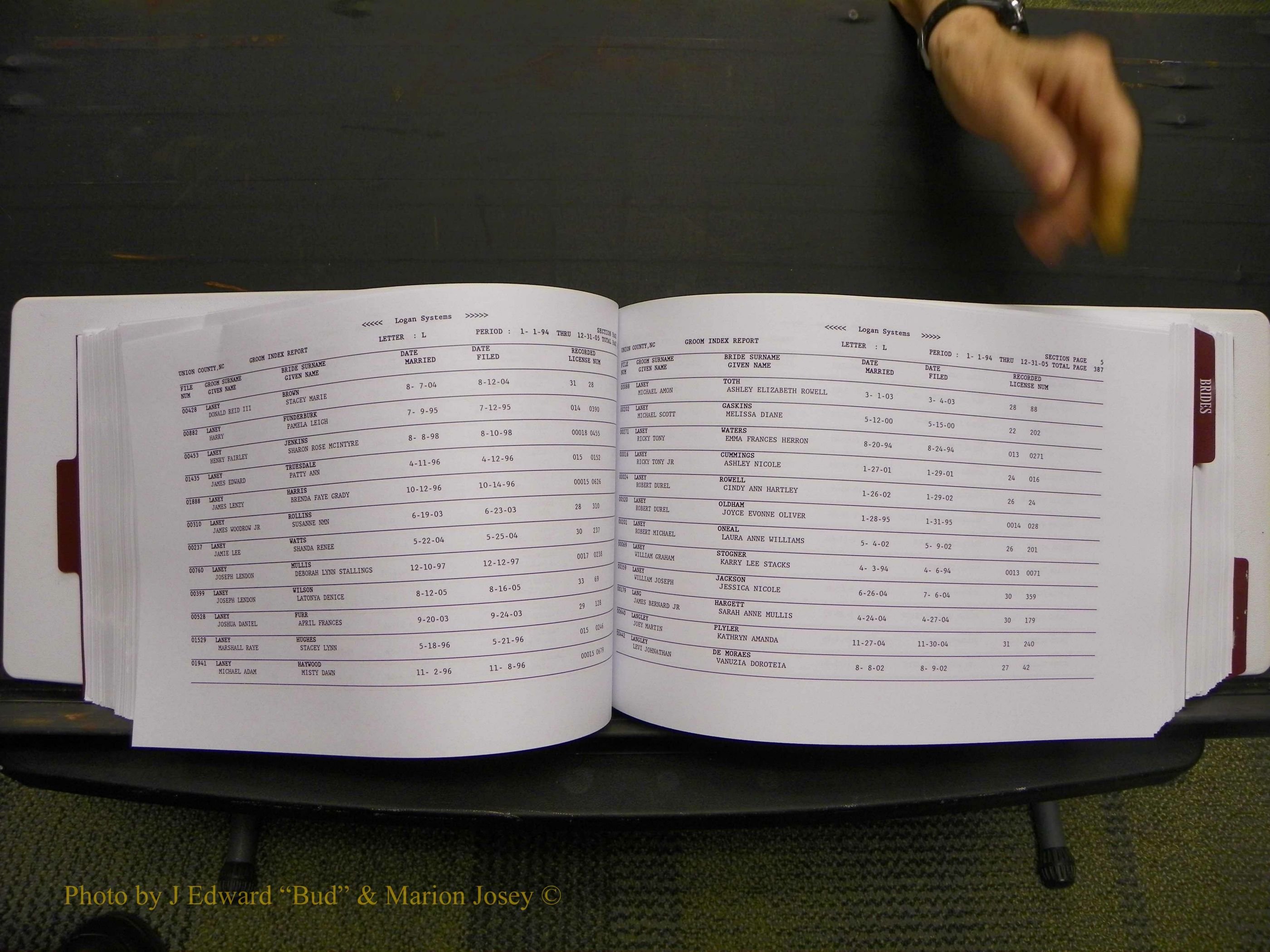 Union Co, NC Marriages Male & Female Index, 1993-2005 (197).JPG