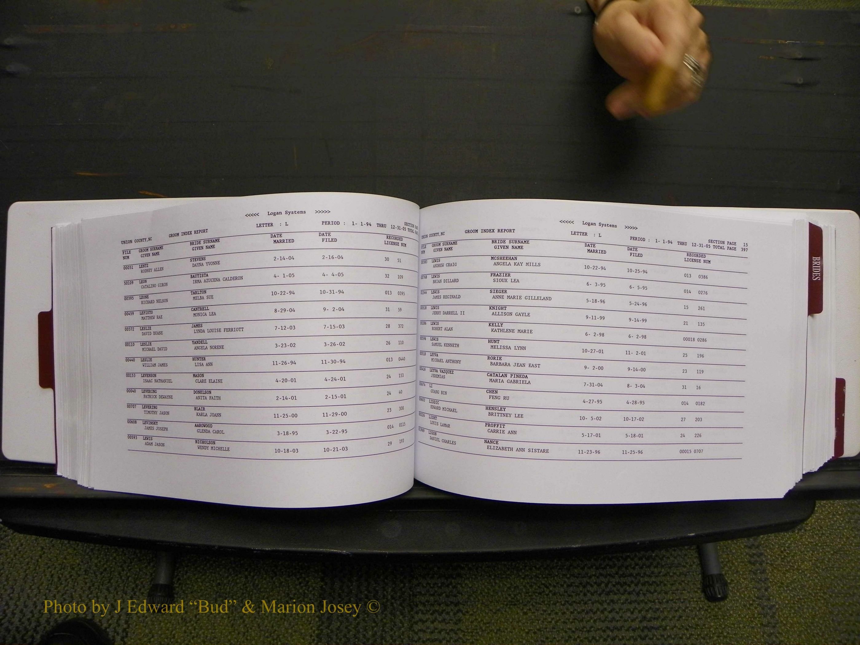 Union Co, NC Marriages Male & Female Index, 1993-2005 (203).JPG