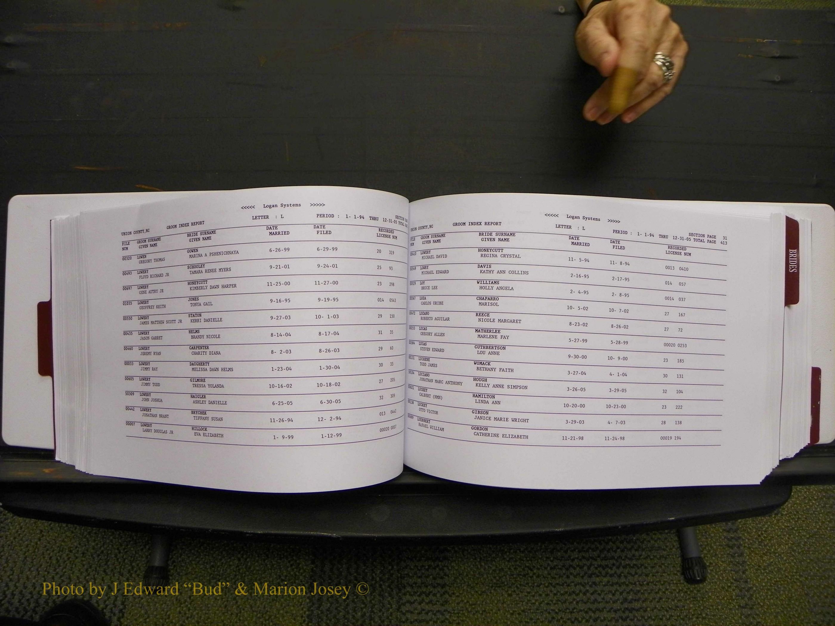 Union Co, NC Marriages Male & Female Index, 1993-2005 (211).JPG