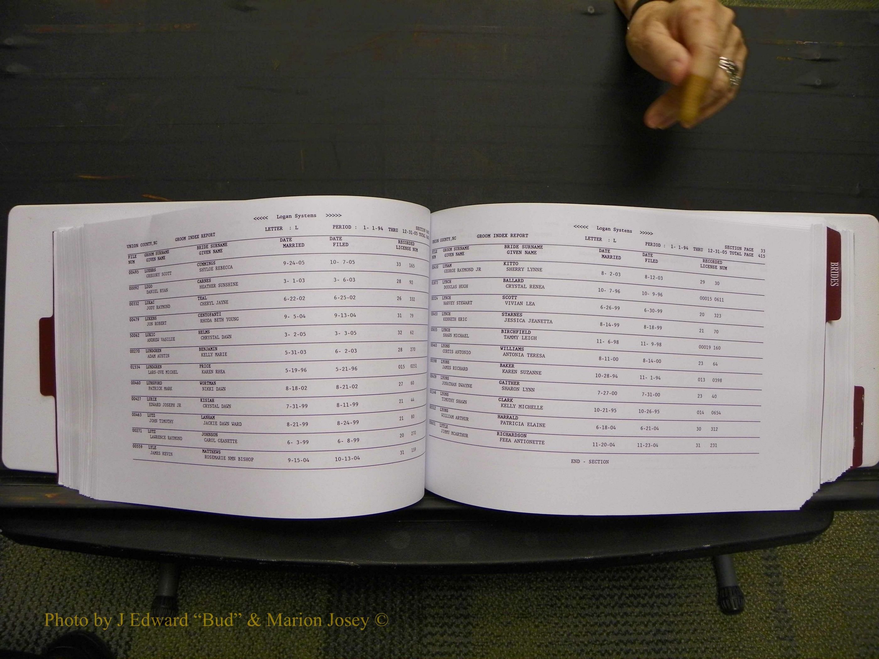 Union Co, NC Marriages Male & Female Index, 1993-2005 (212).JPG