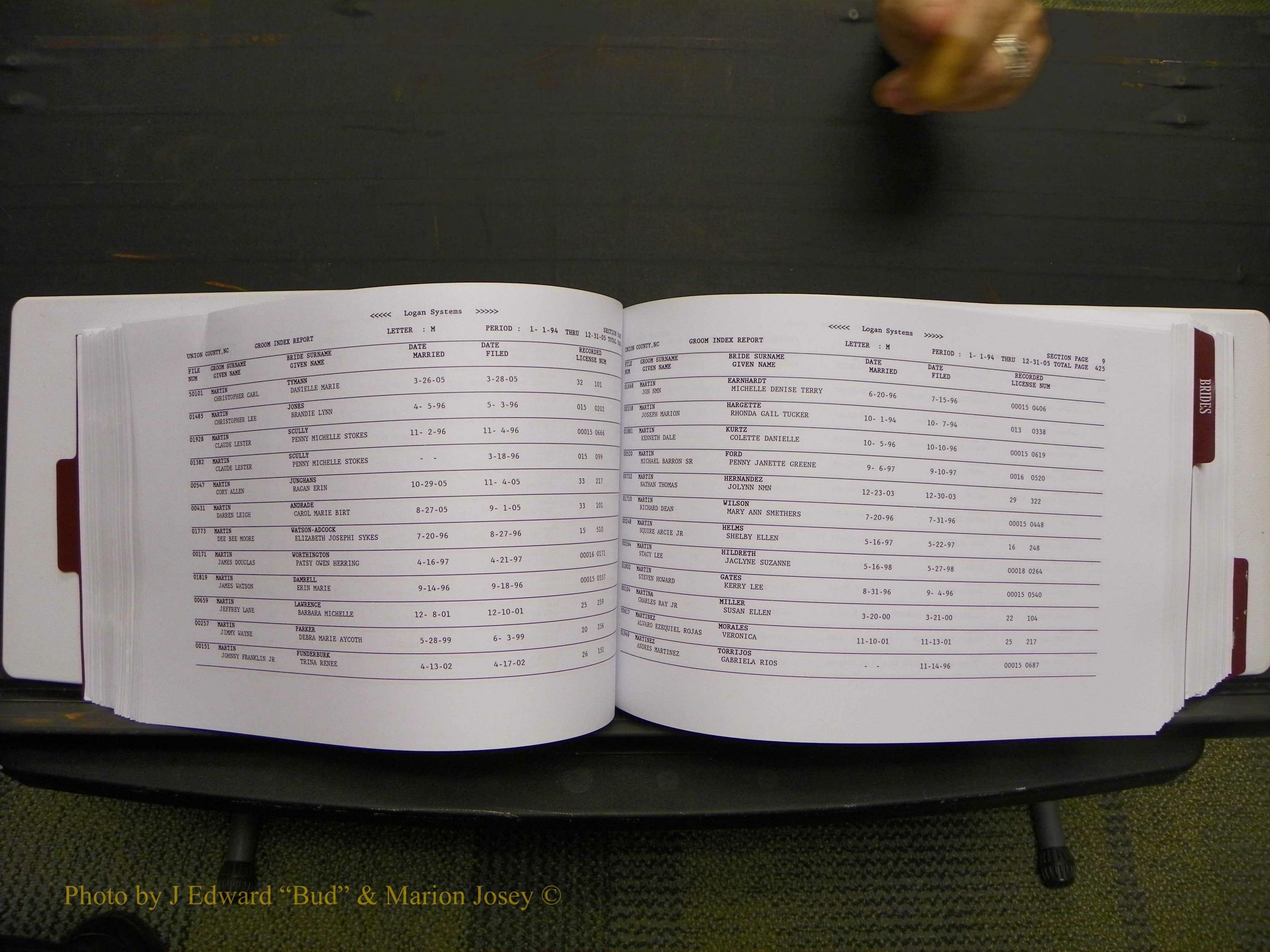Union Co, NC Marriages Male & Female Index, 1993-2005 (218).JPG