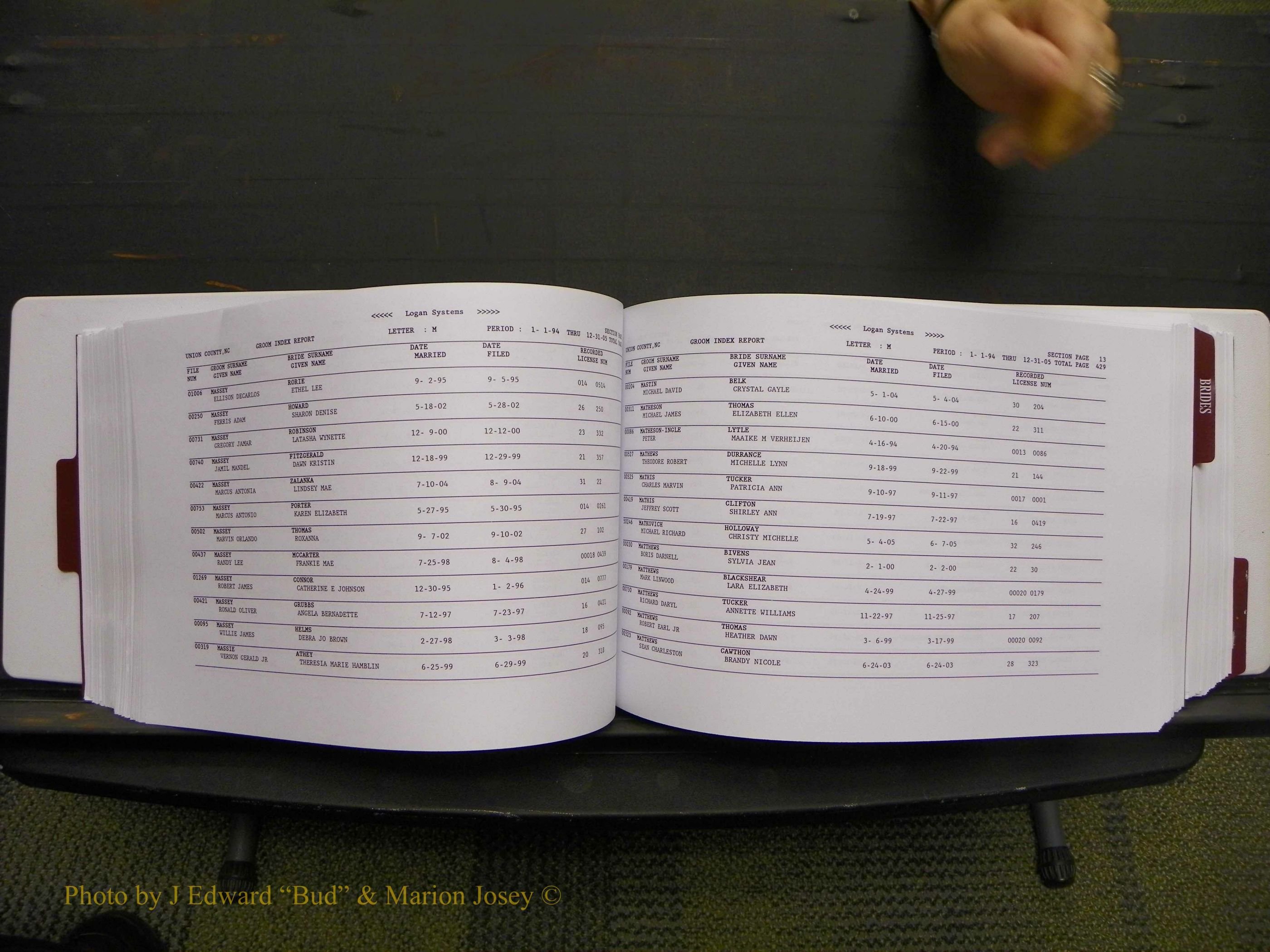 Union Co, NC Marriages Male & Female Index, 1993-2005 (219).JPG