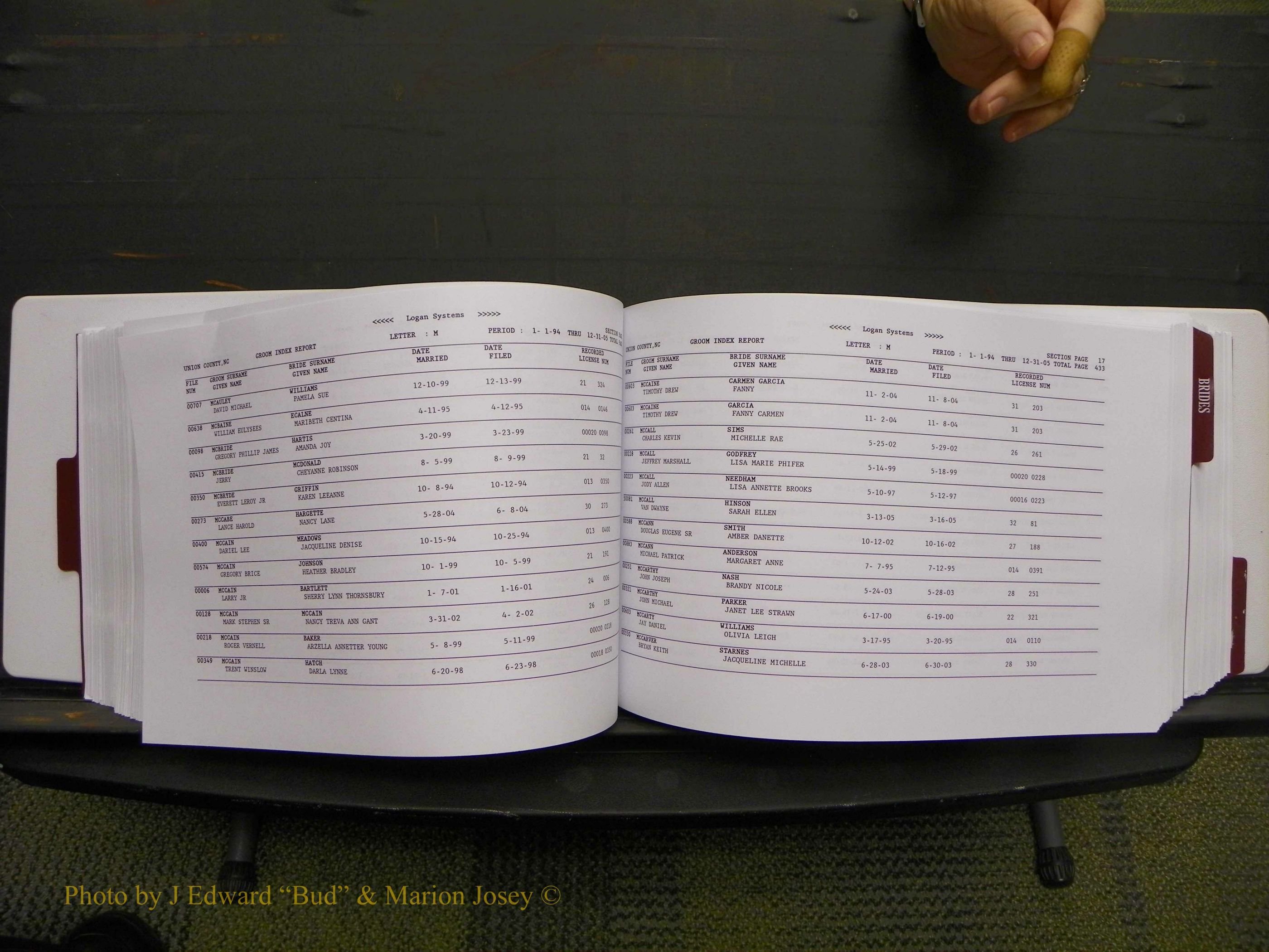 Union Co, NC Marriages Male & Female Index, 1993-2005 (221).JPG