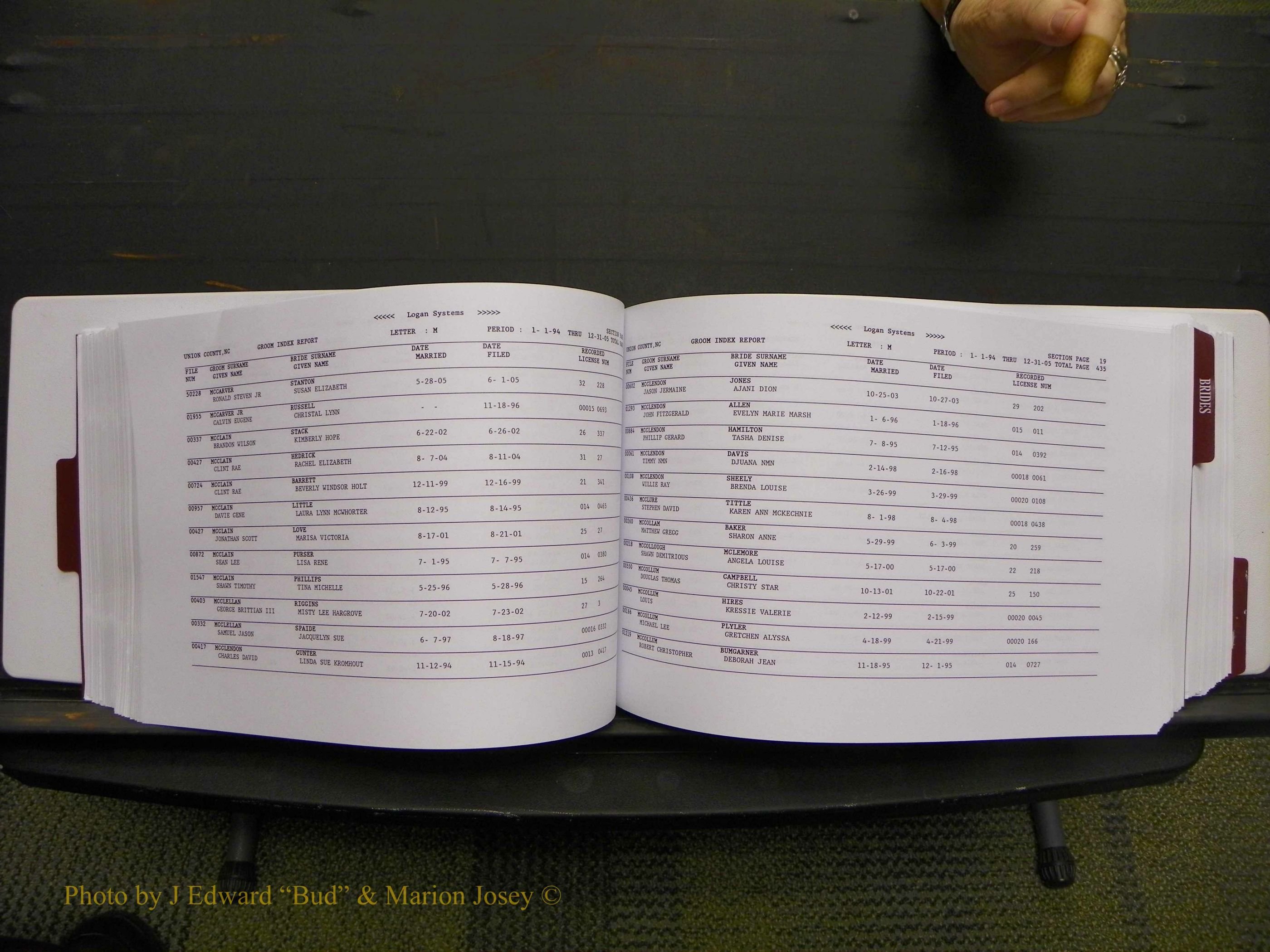 Union Co, NC Marriages Male & Female Index, 1993-2005 (222).JPG