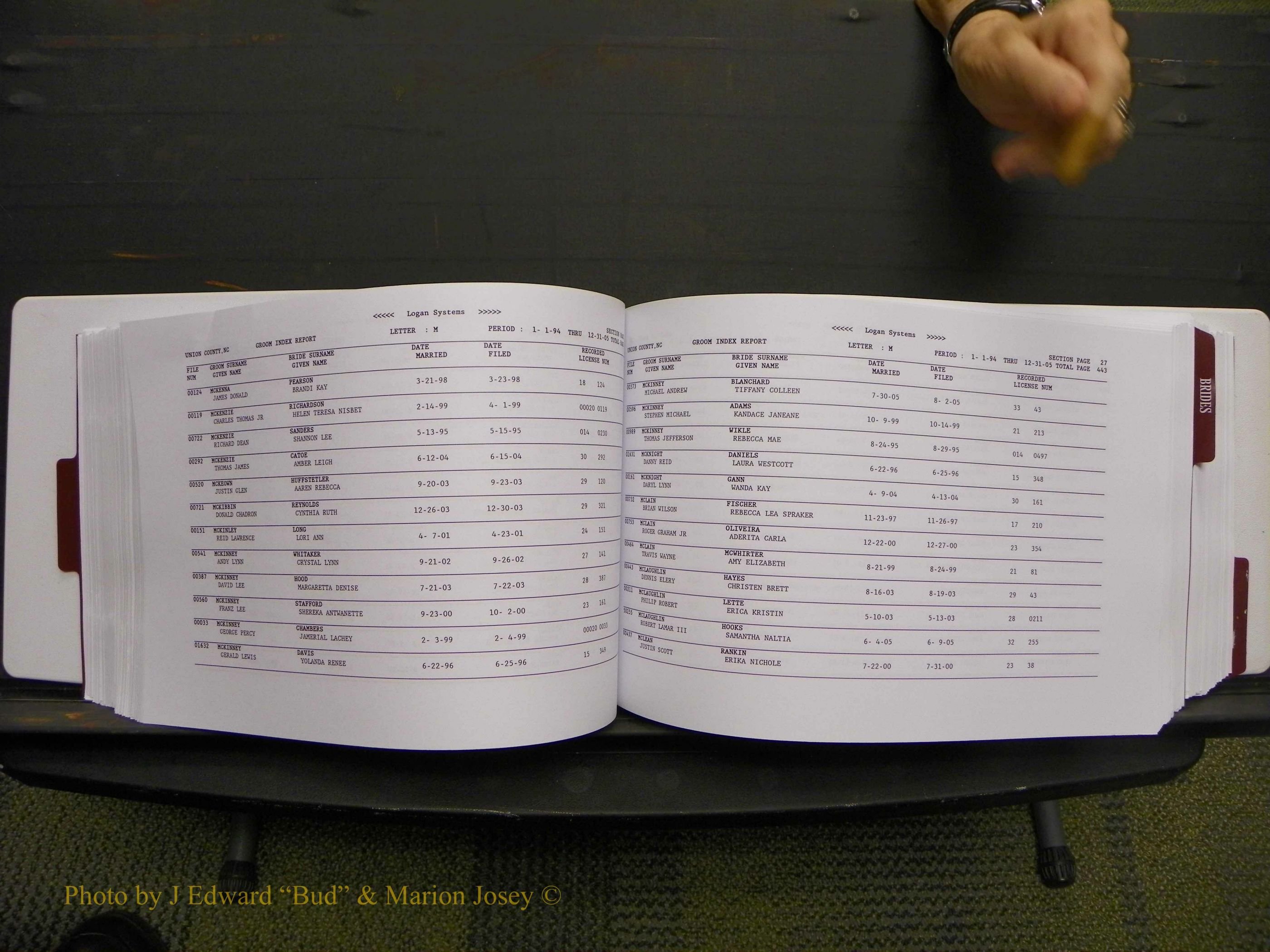 Union Co, NC Marriages Male & Female Index, 1993-2005 (227).JPG