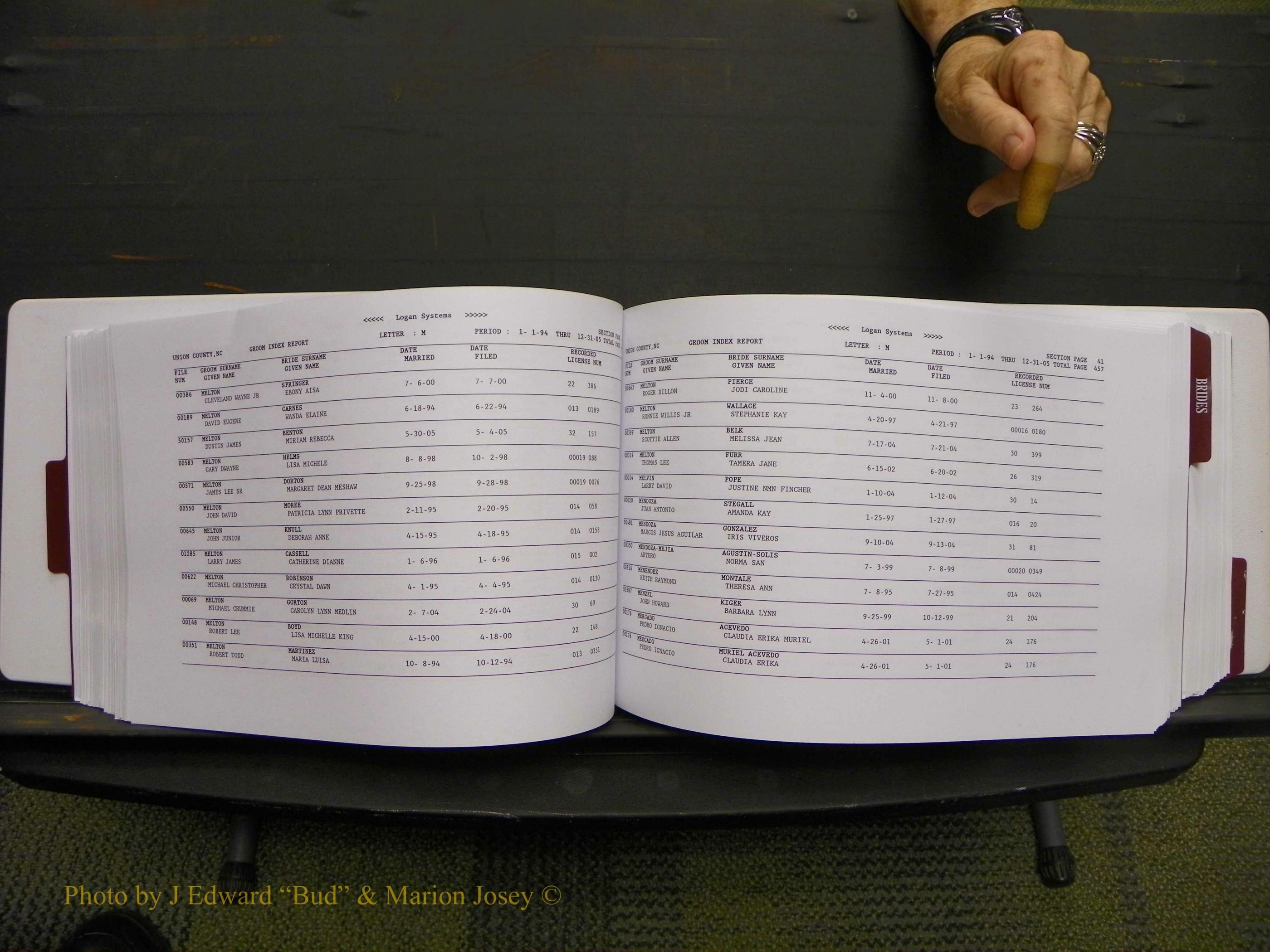 Union Co, NC Marriages Male & Female Index, 1993-2005 (233).JPG