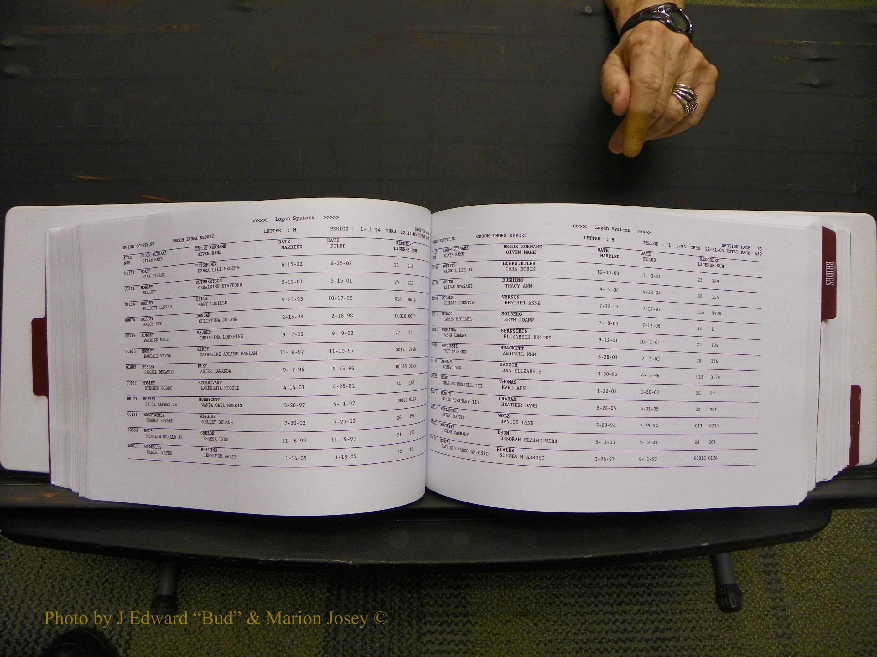 Union Co, NC Marriages Male & Female Index, 1993-2005 (239).JPG