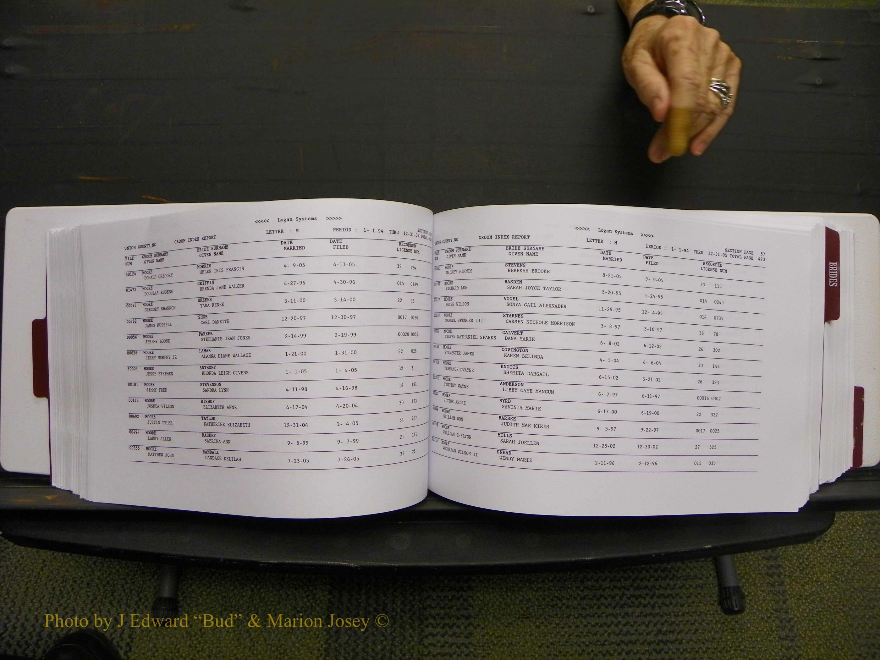 Union Co, NC Marriages Male & Female Index, 1993-2005 (241).JPG