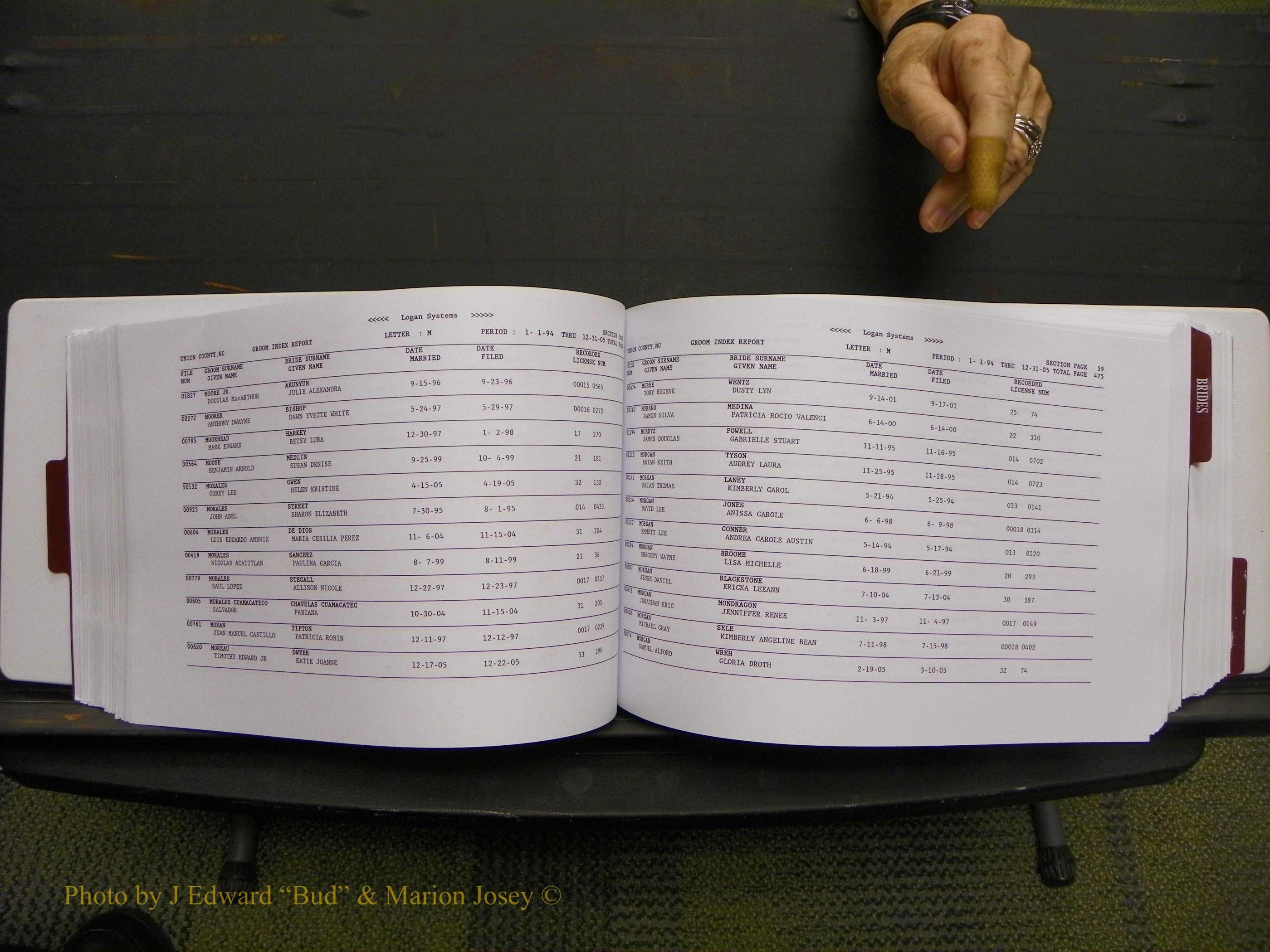 Union Co, NC Marriages Male & Female Index, 1993-2005 (242).JPG