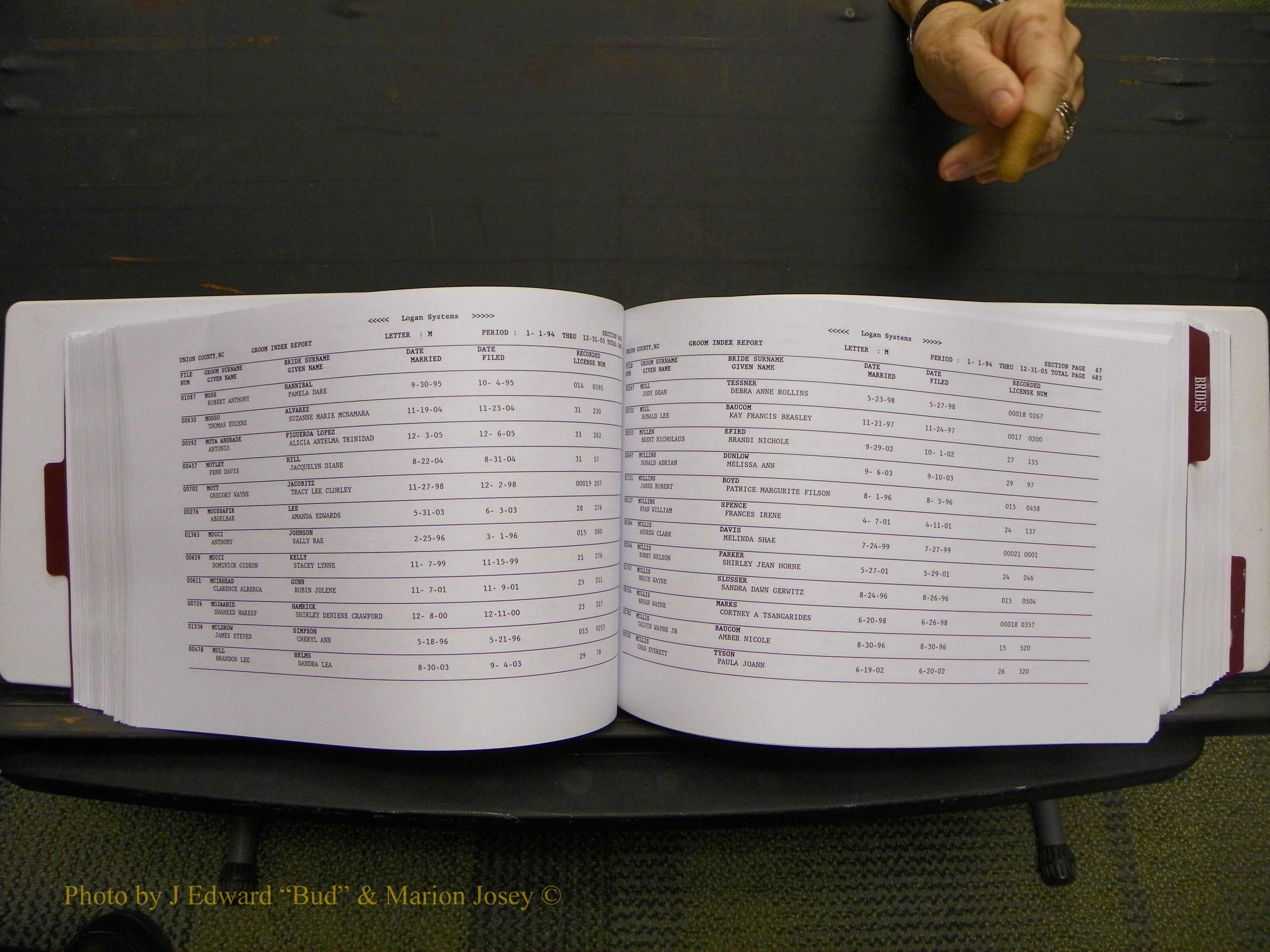 Union Co, NC Marriages Male & Female Index, 1993-2005 (246).JPG