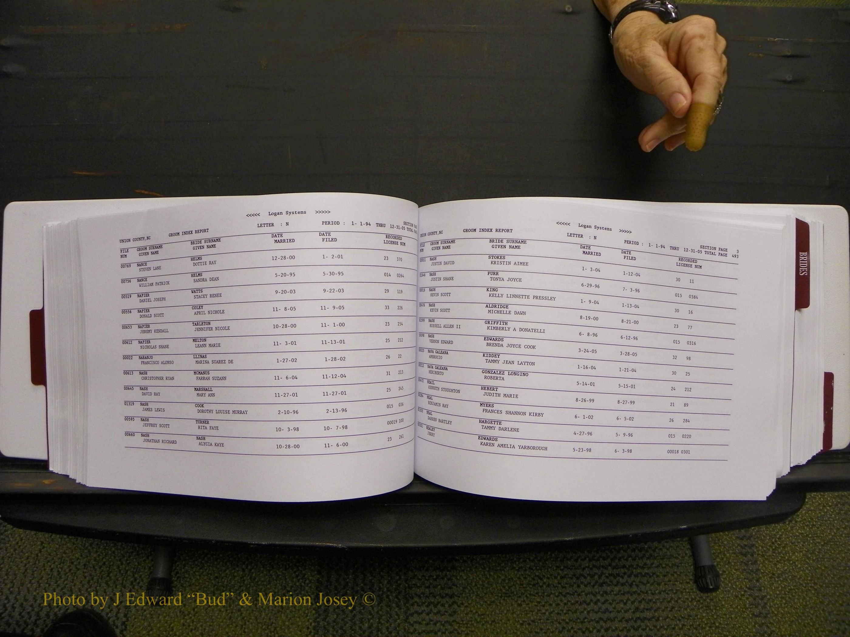 Union Co, NC Marriages Male & Female Index, 1993-2005 (251).JPG