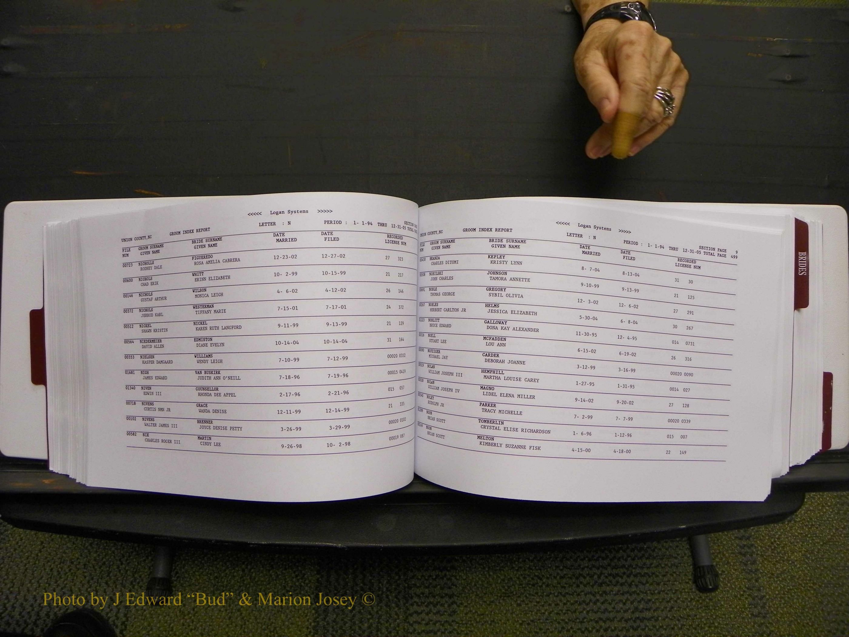 Union Co, NC Marriages Male & Female Index, 1993-2005 (253).JPG