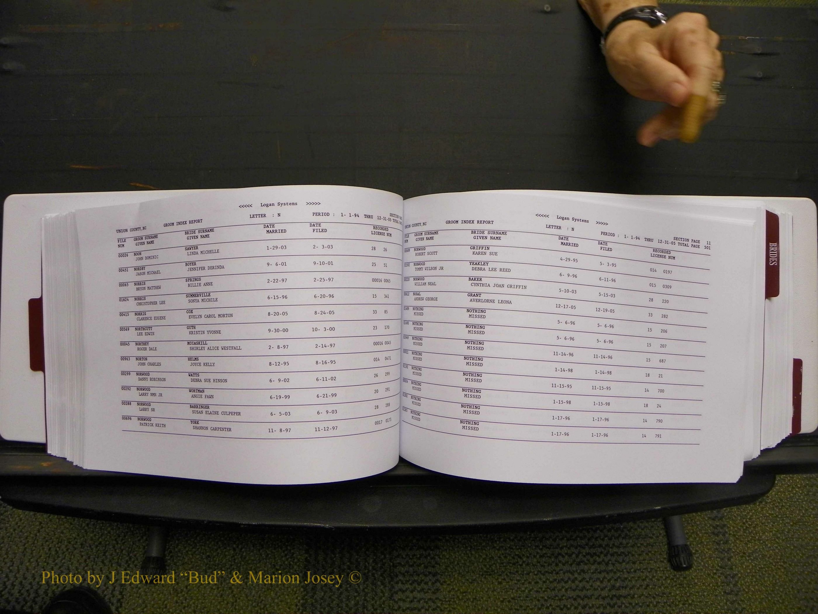 Union Co, NC Marriages Male & Female Index, 1993-2005 (255).JPG