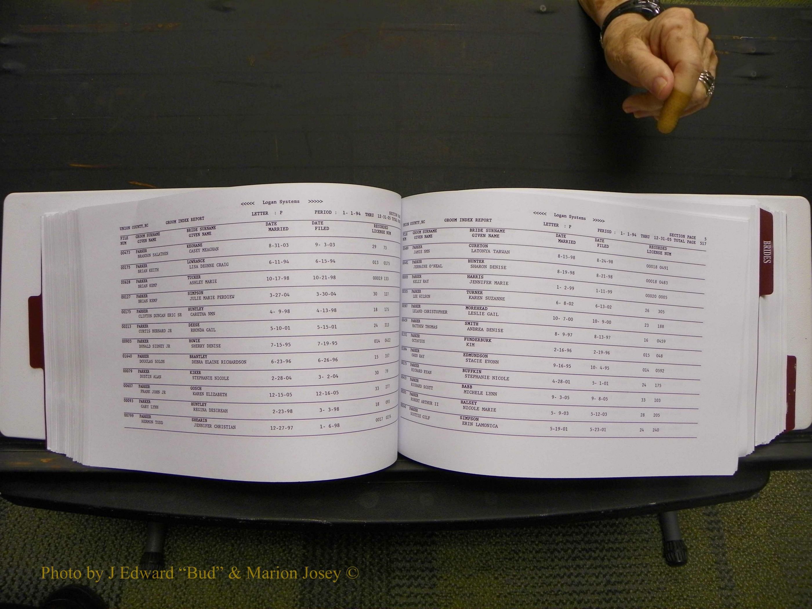 Union Co, NC Marriages Male & Female Index, 1993-2005 (263).JPG