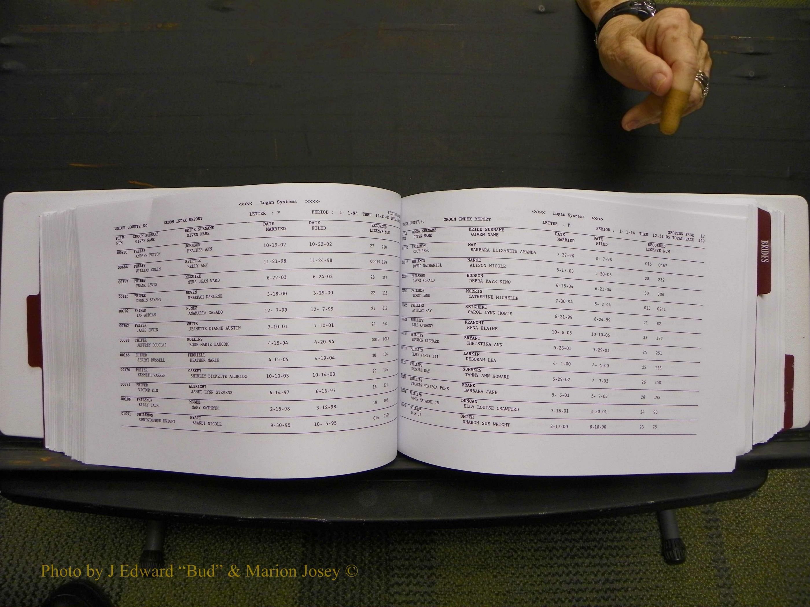 Union Co, NC Marriages Male & Female Index, 1993-2005 (269).JPG