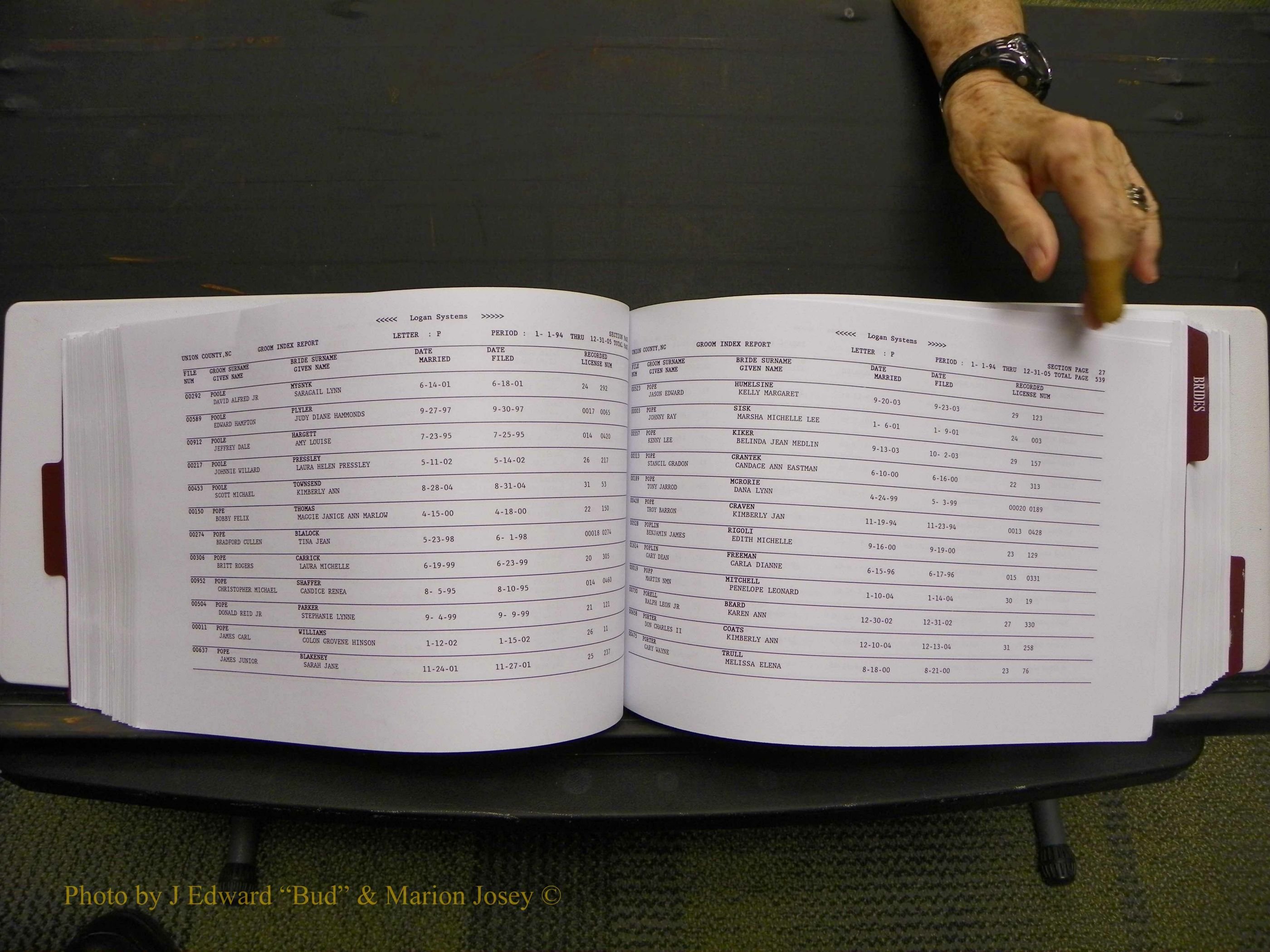 Union Co, NC Marriages Male & Female Index, 1993-2005 (274).JPG