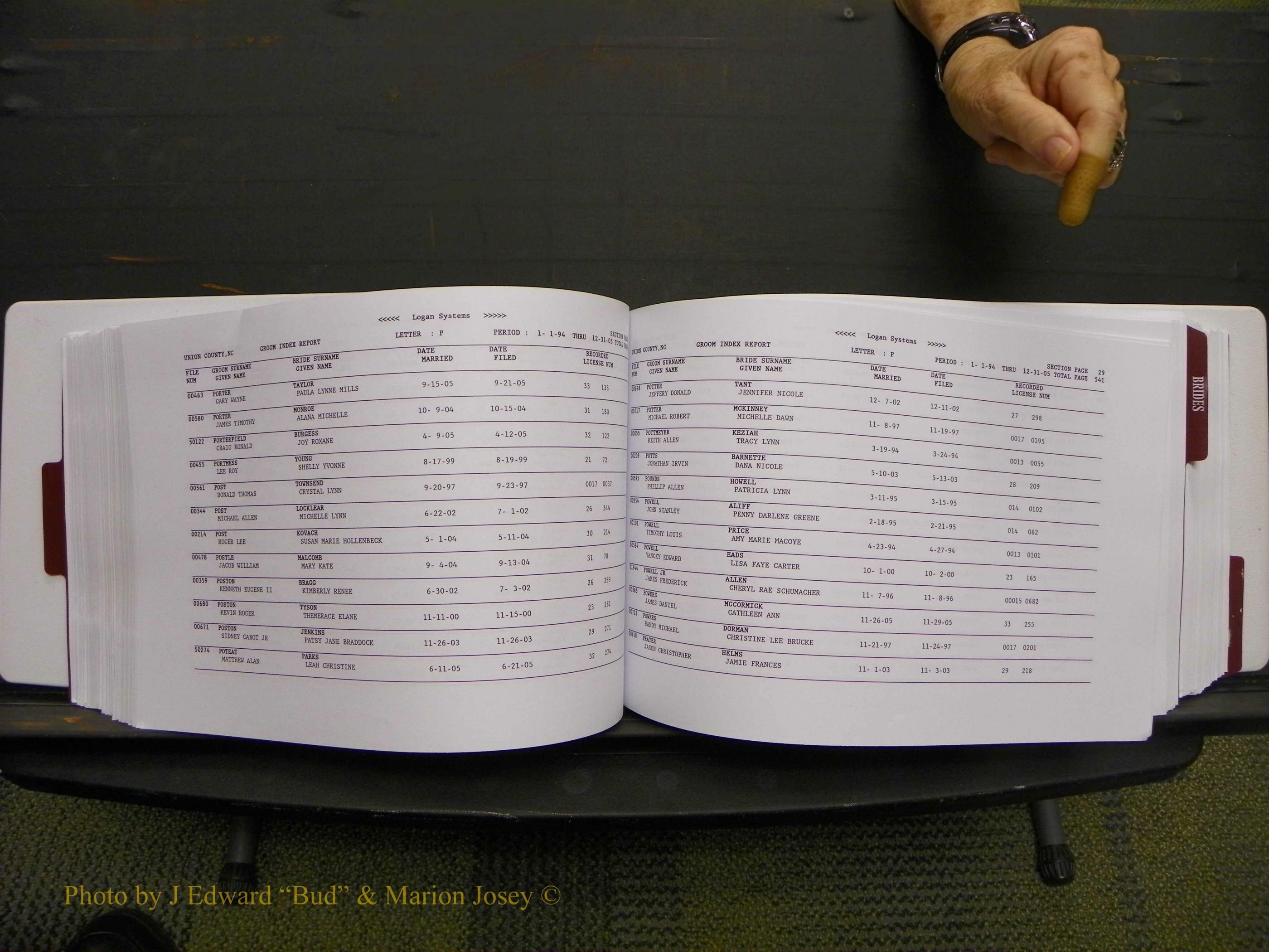 Union Co, NC Marriages Male & Female Index, 1993-2005 (276).JPG