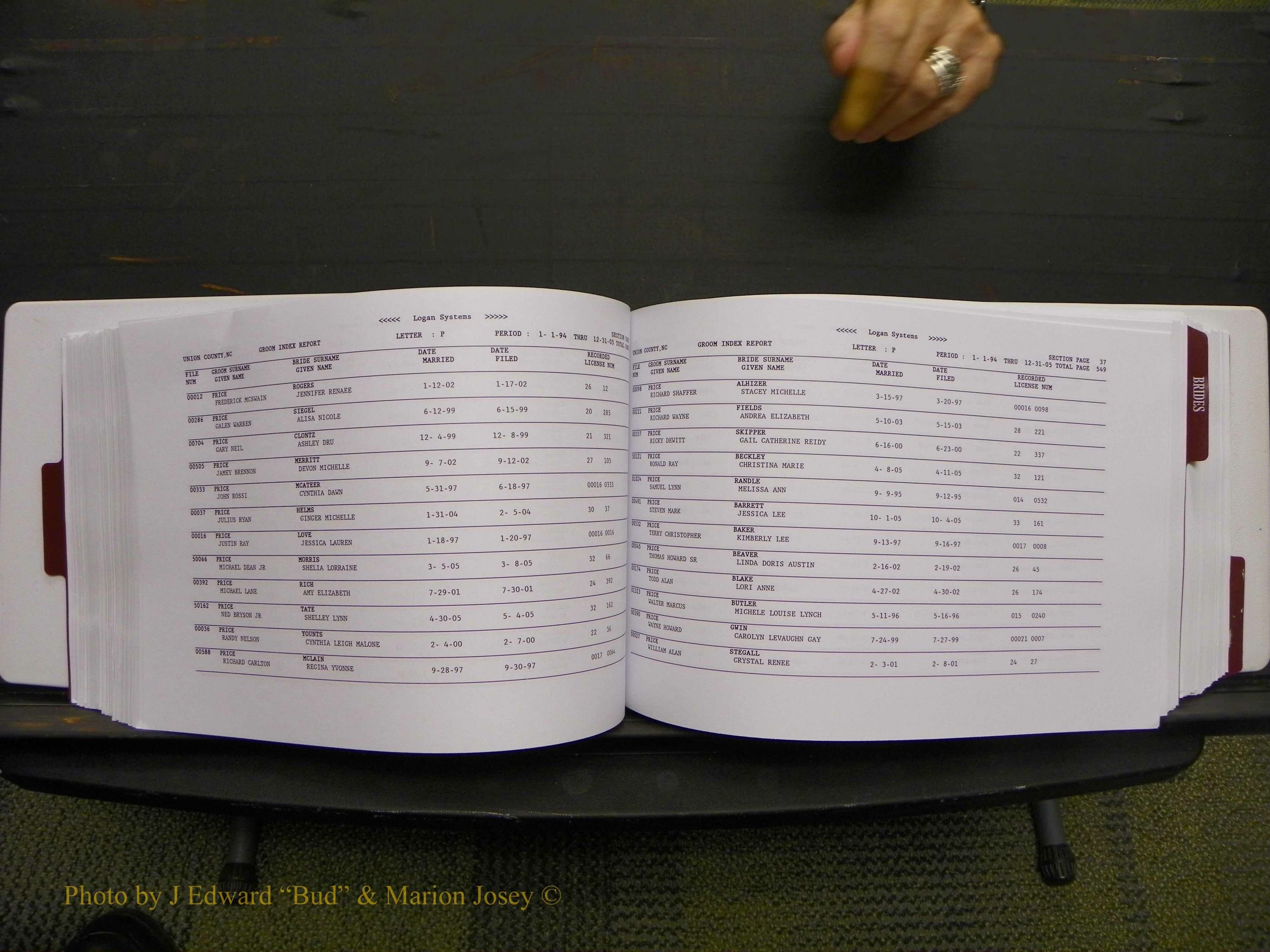 Union Co, NC Marriages Male & Female Index, 1993-2005 (279).JPG
