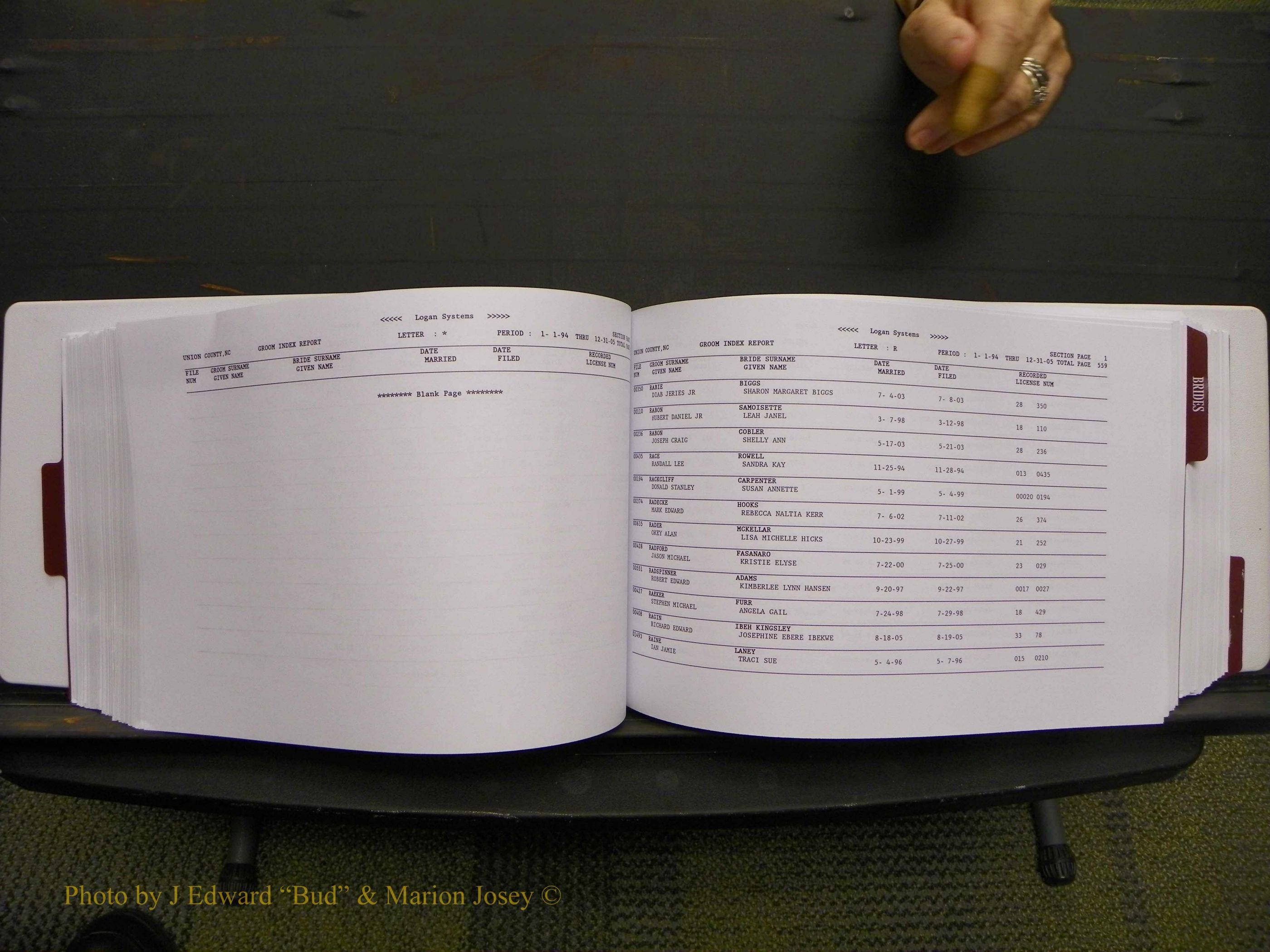 Union Co, NC Marriages Male & Female Index, 1993-2005 (284).JPG