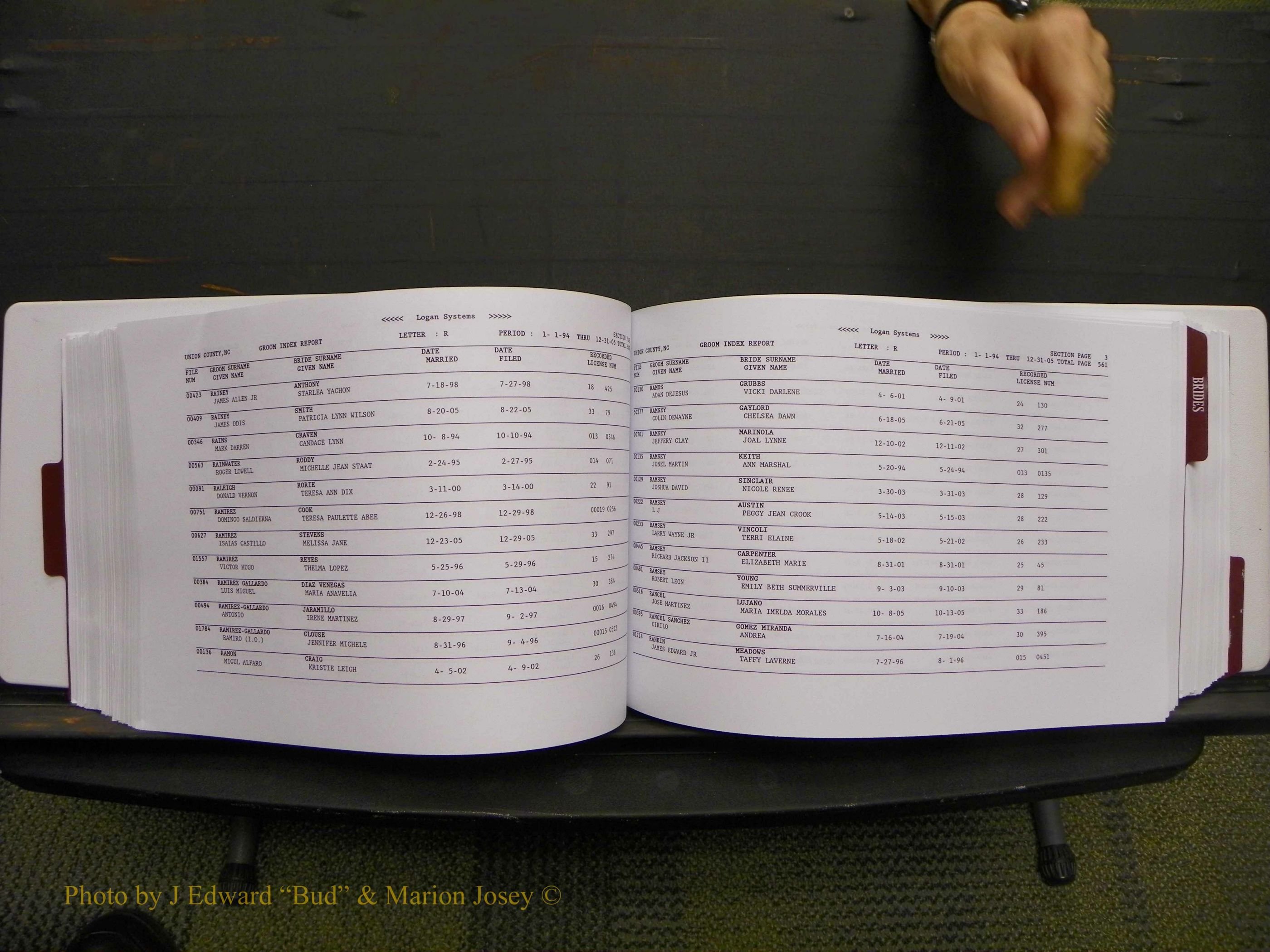 Union Co, NC Marriages Male & Female Index, 1993-2005 (286).JPG