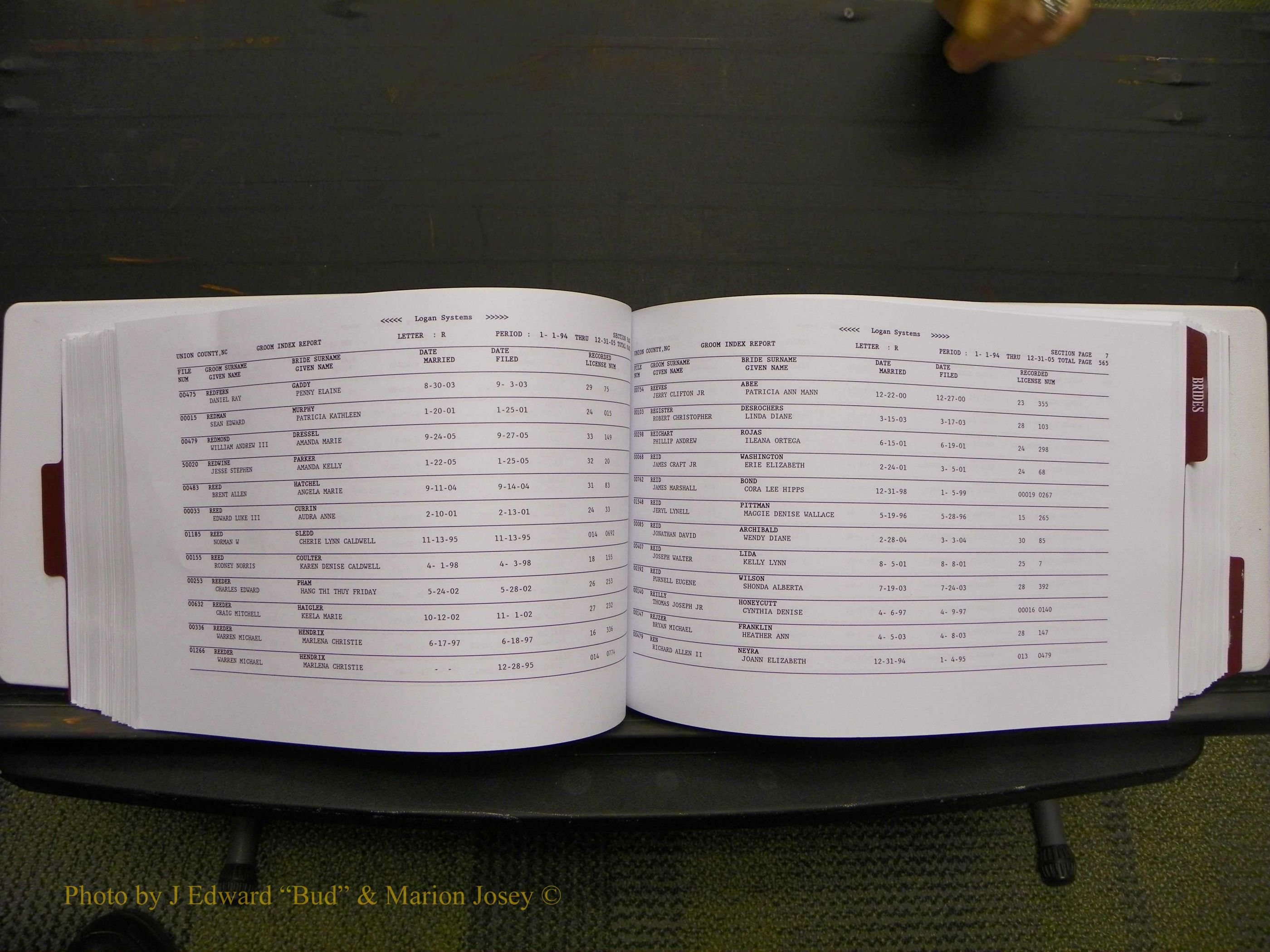 Union Co, NC Marriages Male & Female Index, 1993-2005 (287).JPG