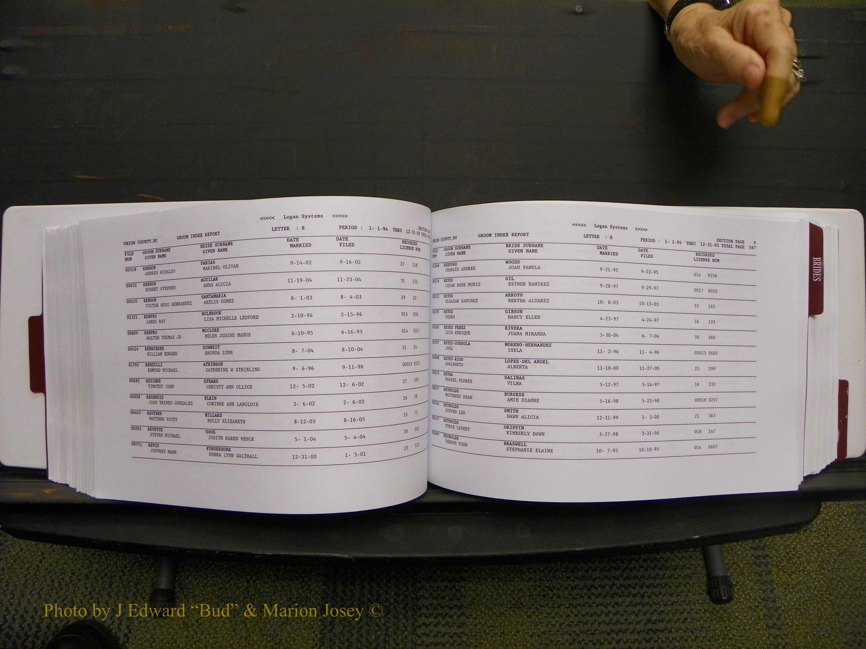 Union Co, NC Marriages Male & Female Index, 1993-2005 (288).JPG