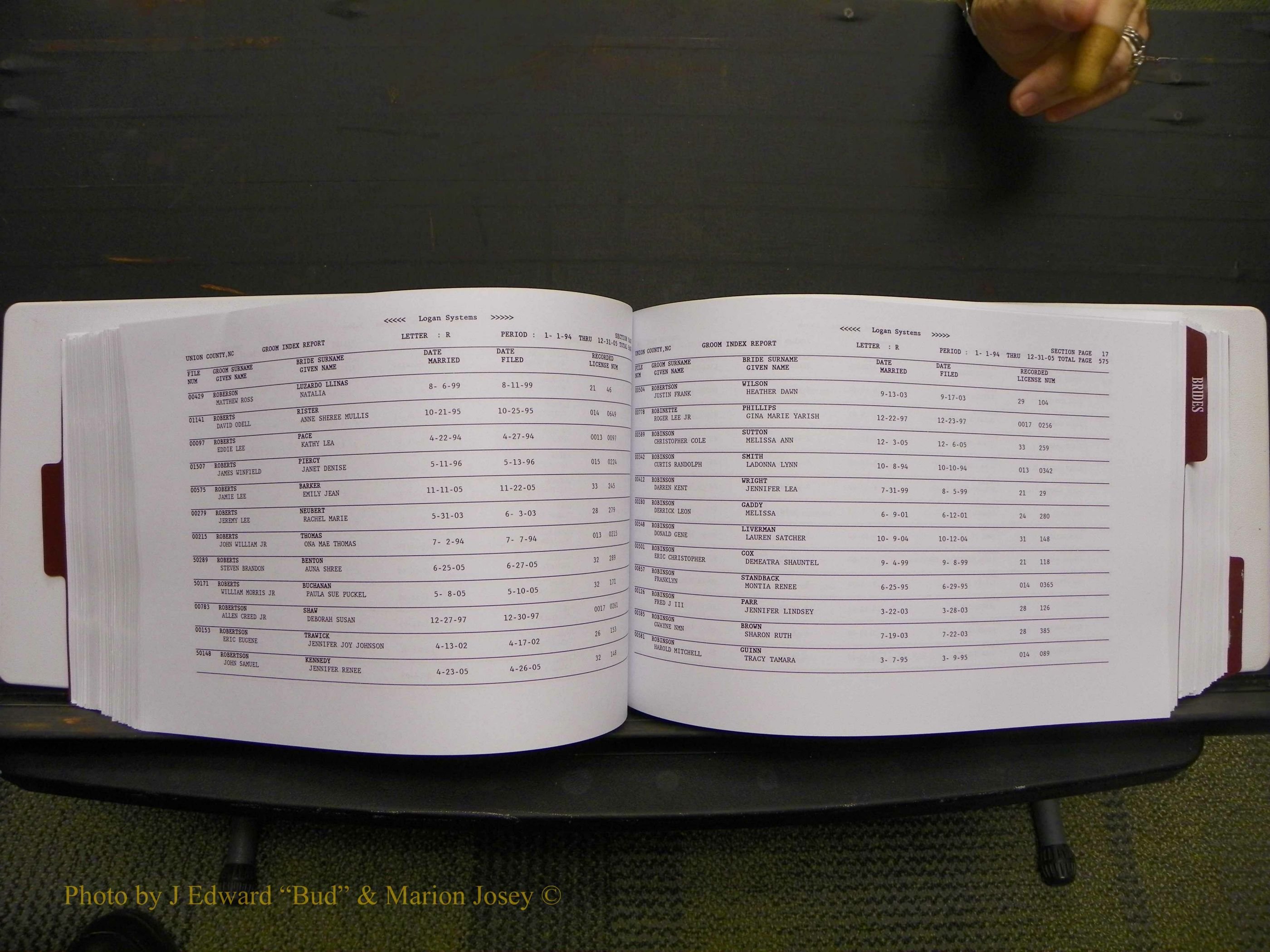 Union Co, NC Marriages Male & Female Index, 1993-2005 (291).JPG