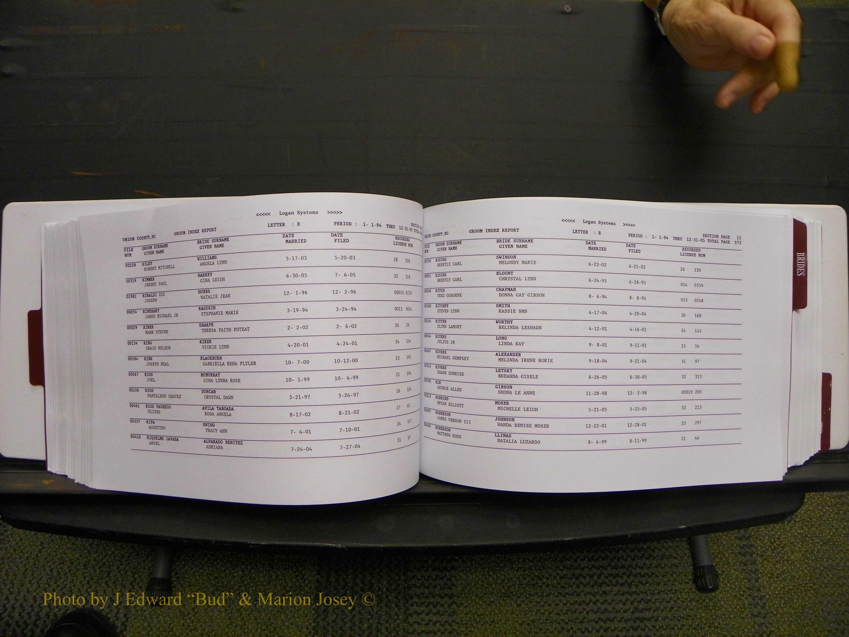 Union Co, NC Marriages Male & Female Index, 1993-2005 (292).JPG