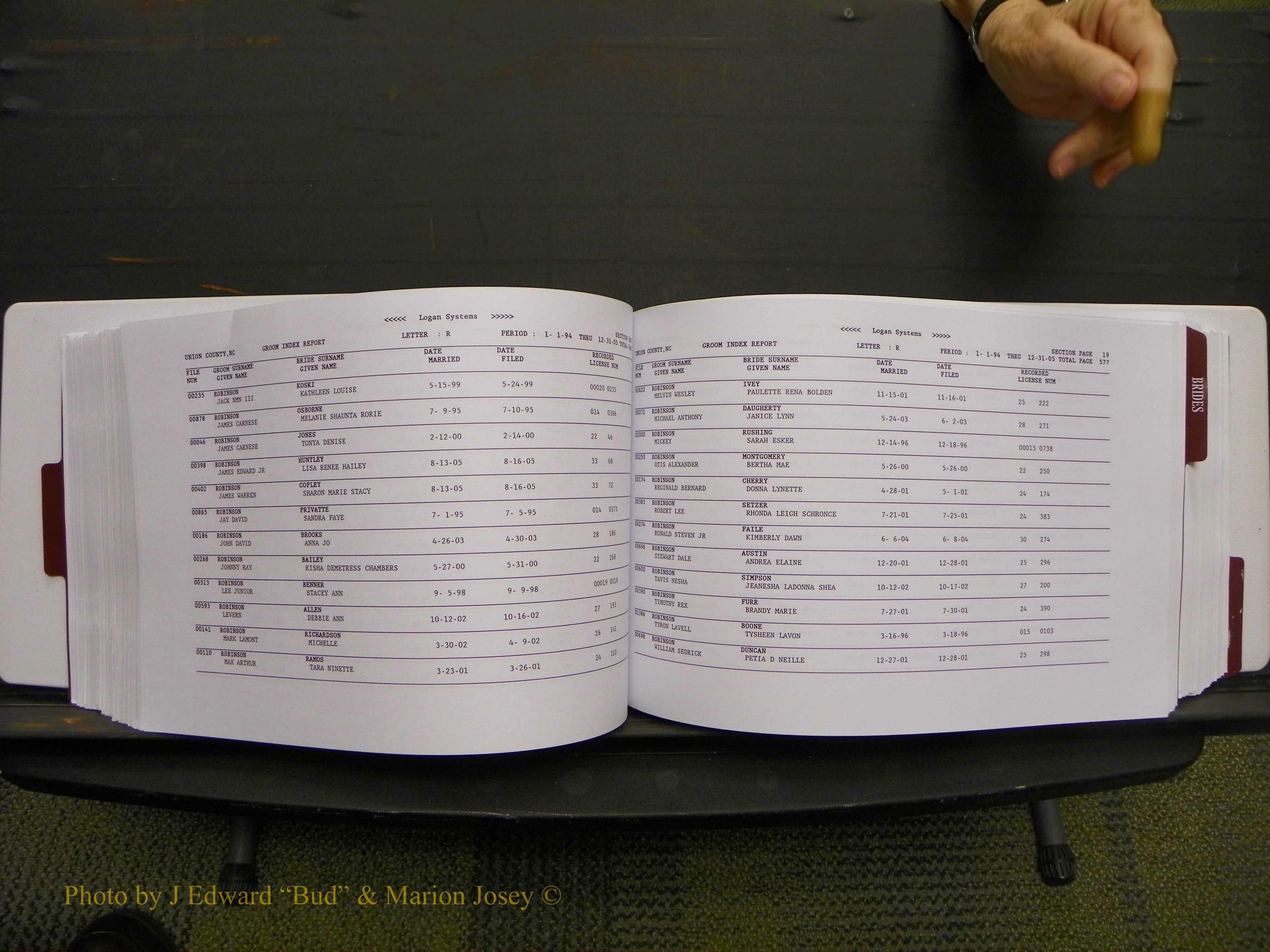 Union Co, NC Marriages Male & Female Index, 1993-2005 (293).JPG