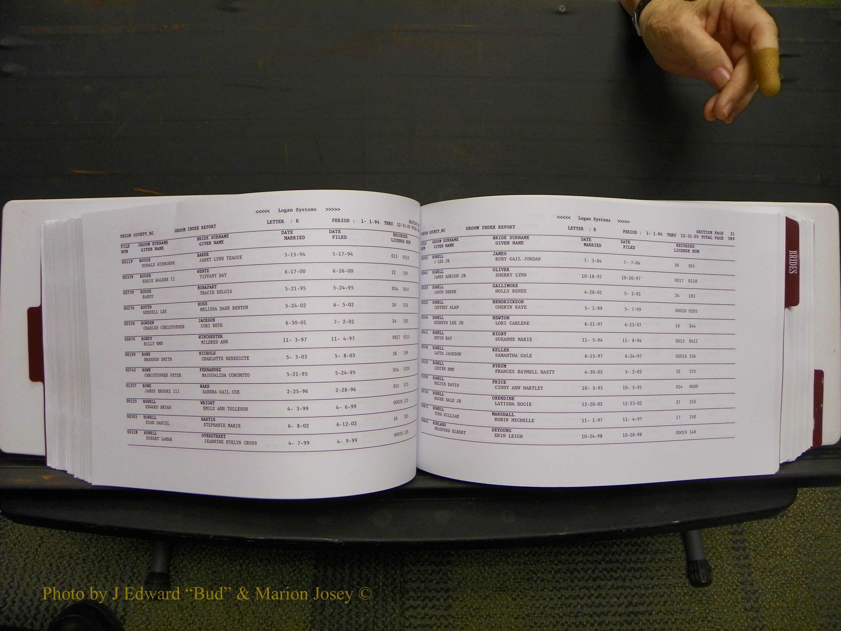 Union Co, NC Marriages Male & Female Index, 1993-2005 (299).JPG
