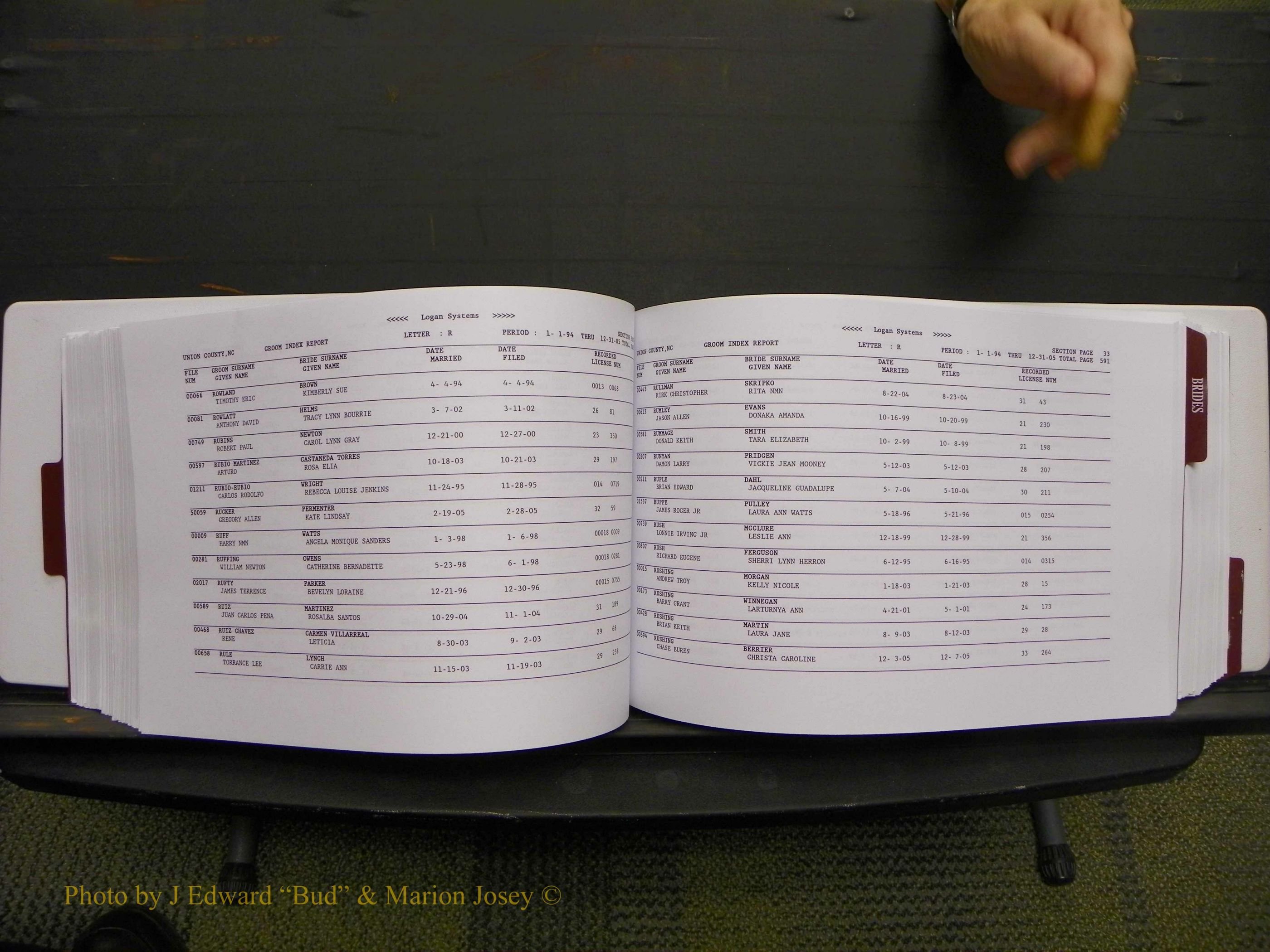 Union Co, NC Marriages Male & Female Index, 1993-2005 (301).JPG