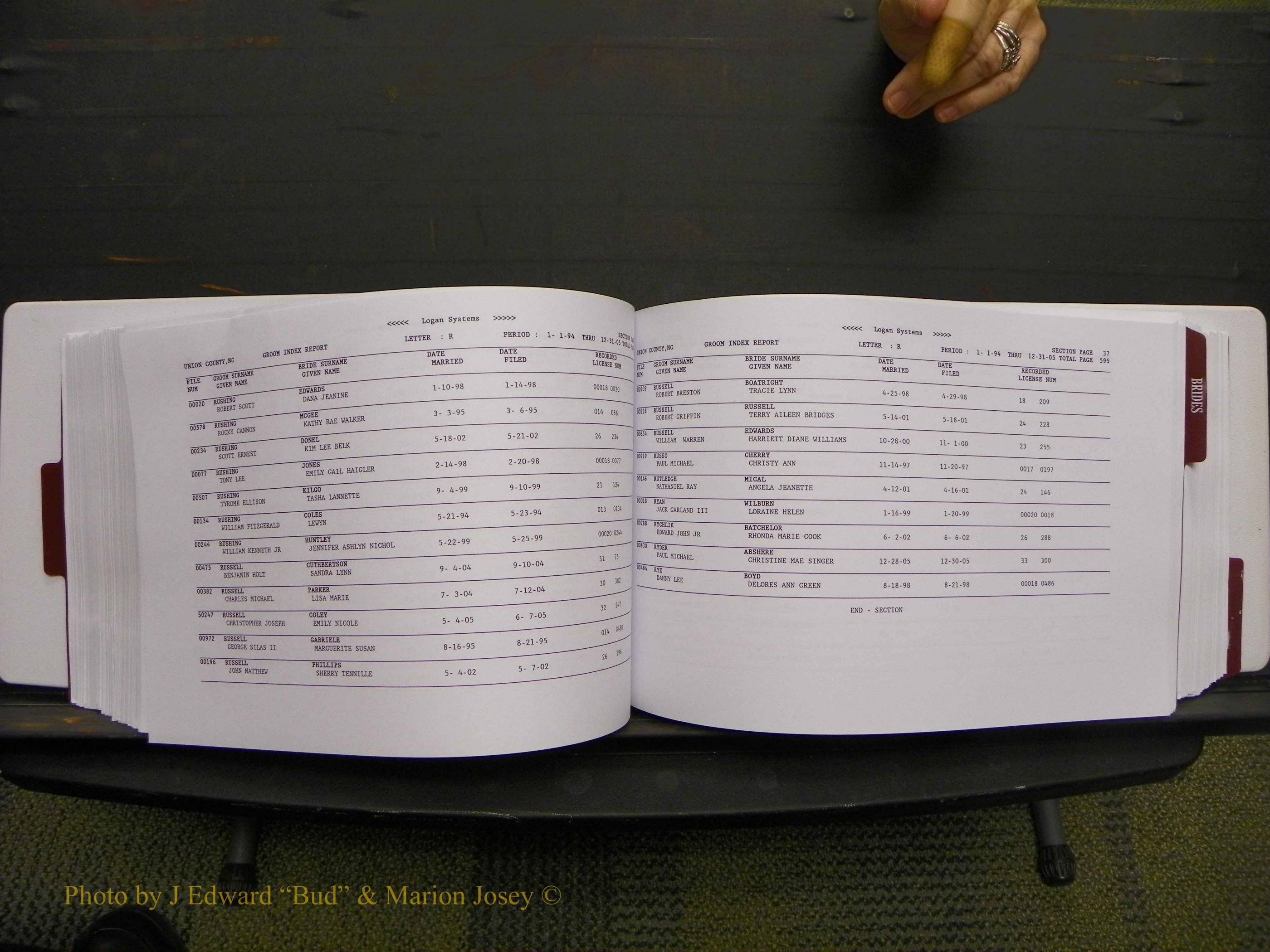 Union Co, NC Marriages Male & Female Index, 1993-2005 (302).JPG