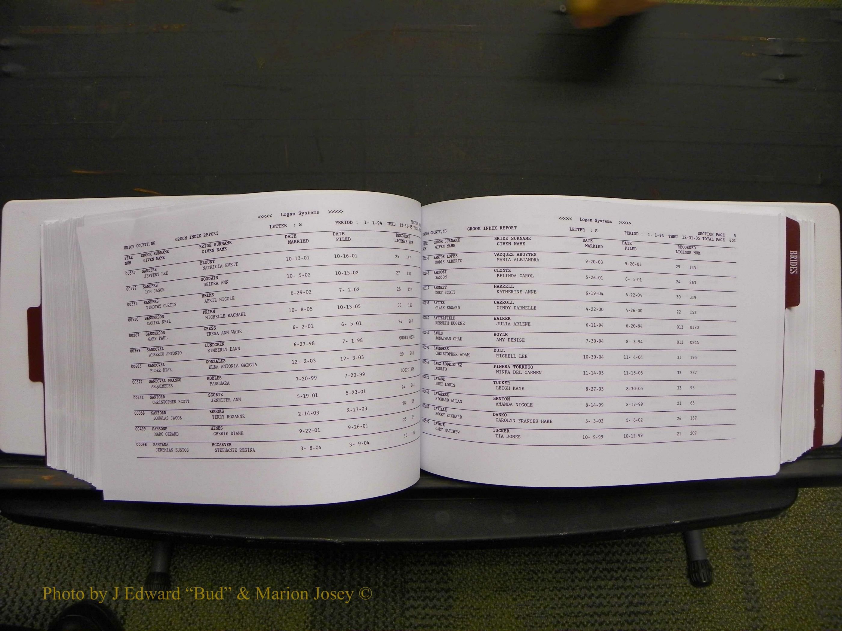 Union Co, NC Marriages Male & Female Index, 1993-2005 (305).JPG