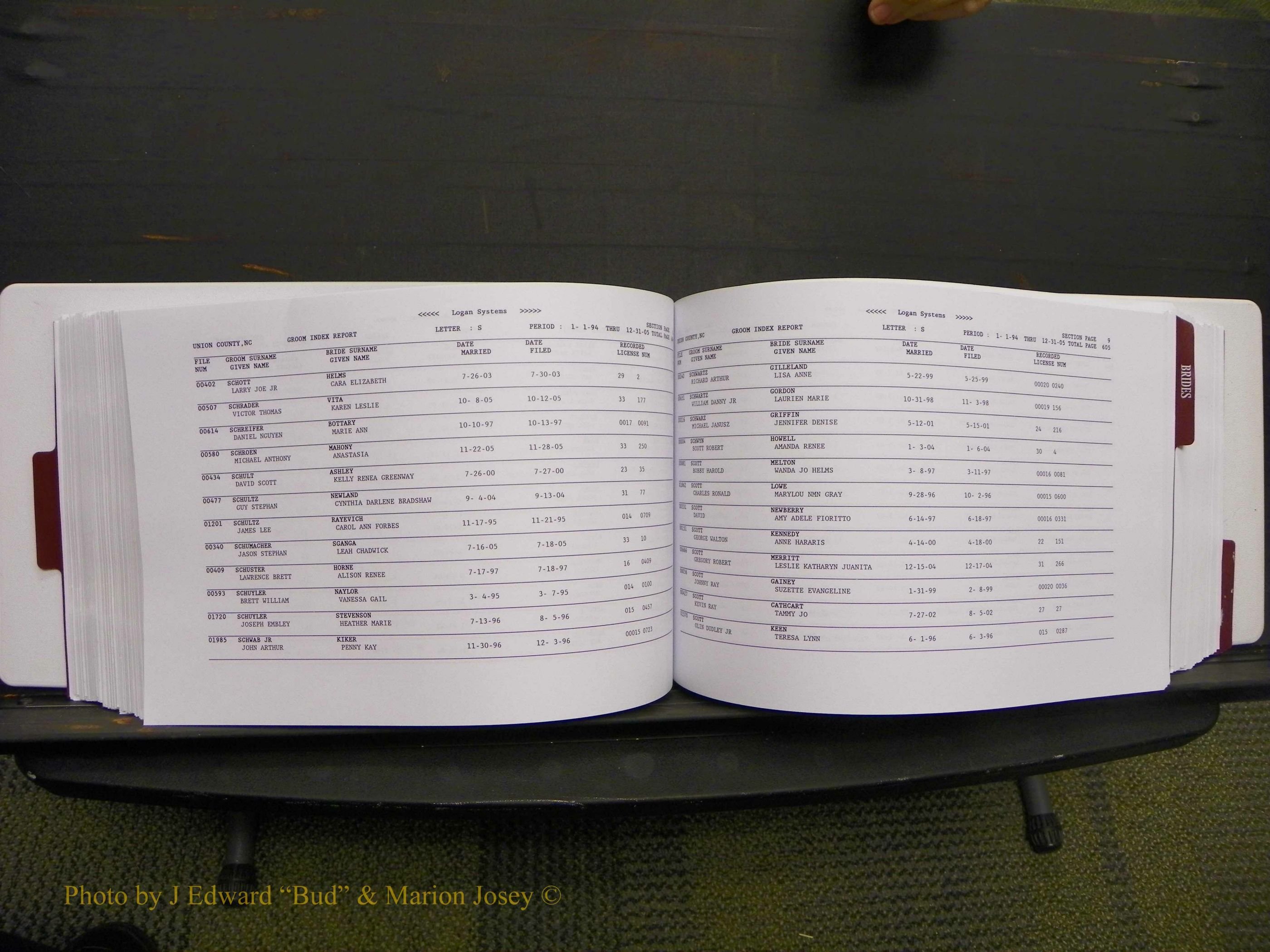 Union Co, NC Marriages Male & Female Index, 1993-2005 (308).JPG